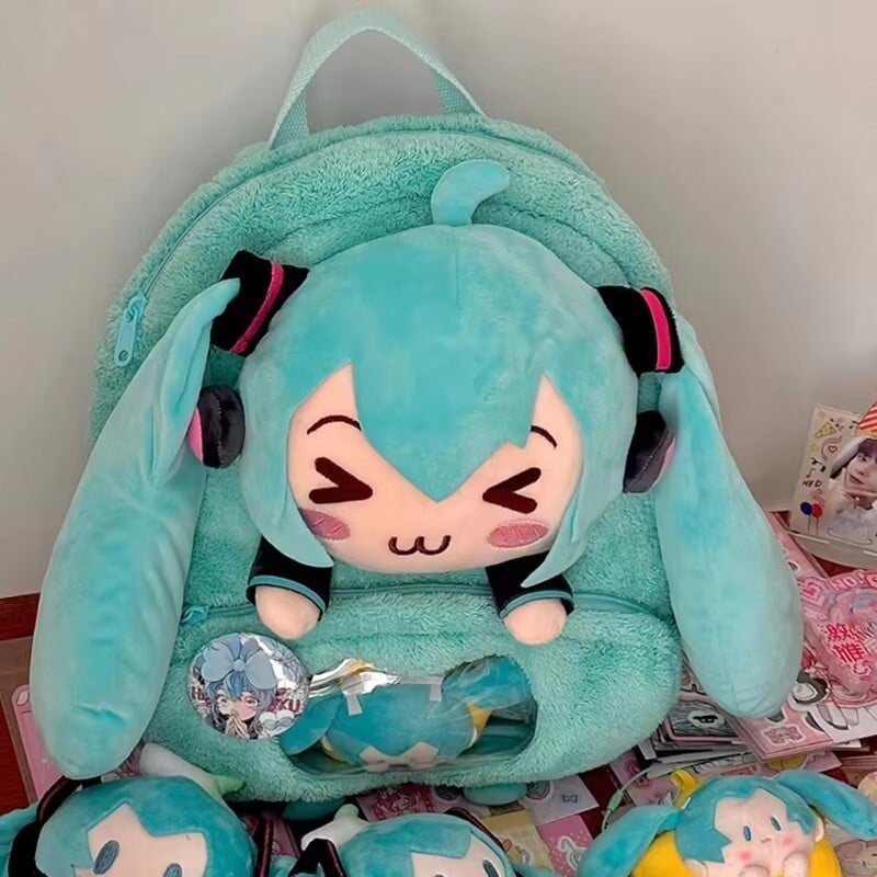 Zaino 32 cm Kawaii Hatsune Miku anime cartone animato simpatico squinting peluche borsa