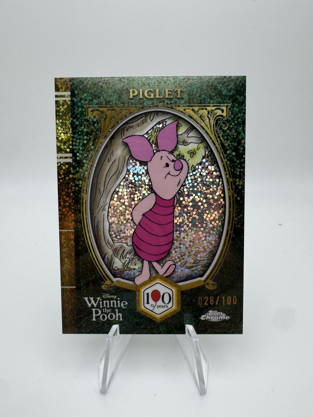 2026 Topps Chrome Disney Piglet Speckle rifrattore 28/100 SP Winnie The Pooh 100