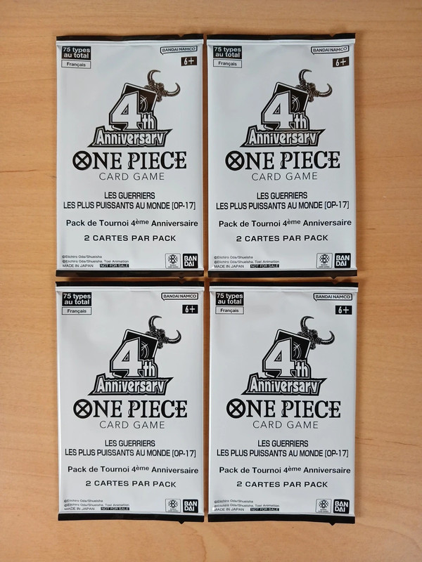 Lot de 4 Booster Pack de Tournoi OP17 4ème Anniversaire One Piece Card Game