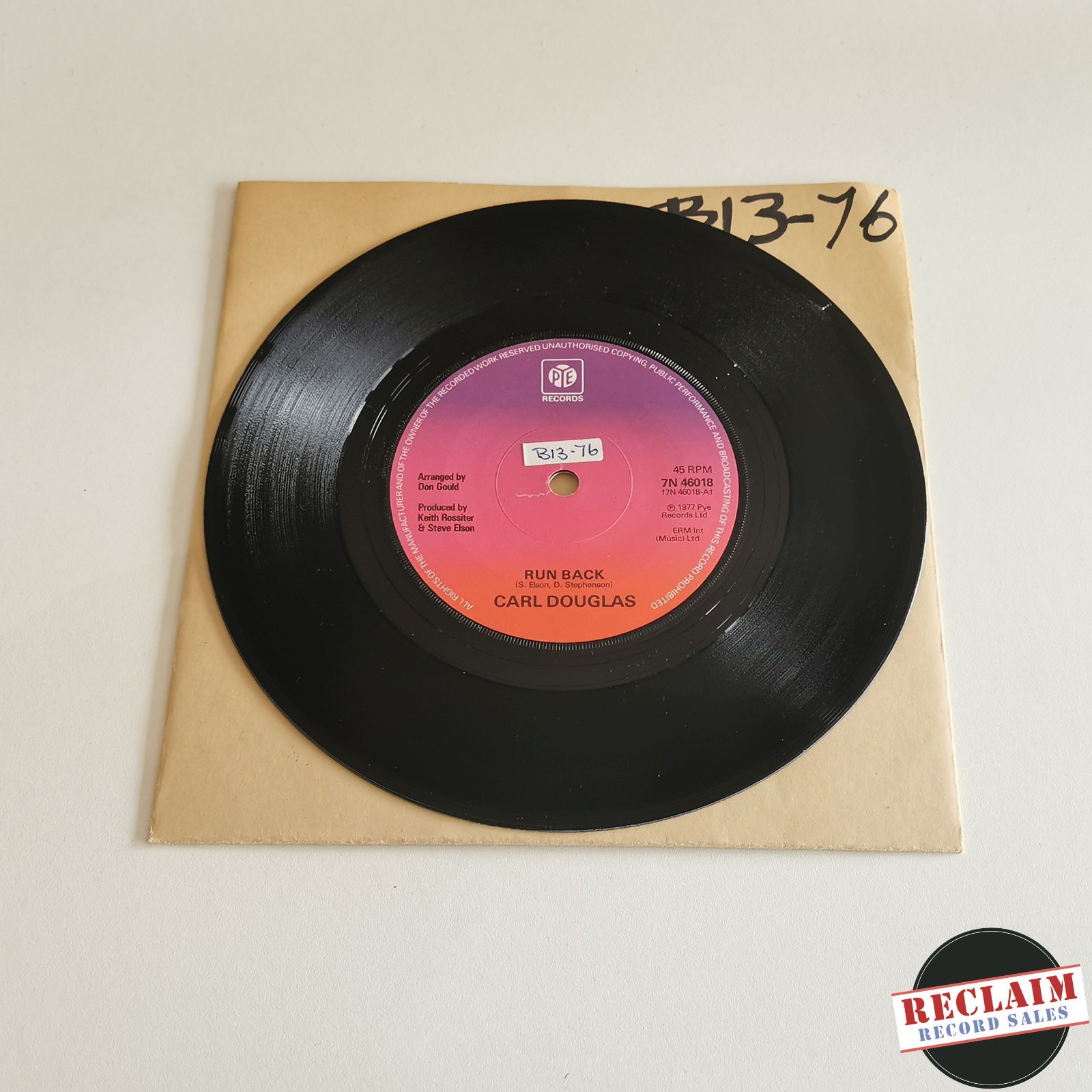 carl douglas - run back 7" vinyl record VG