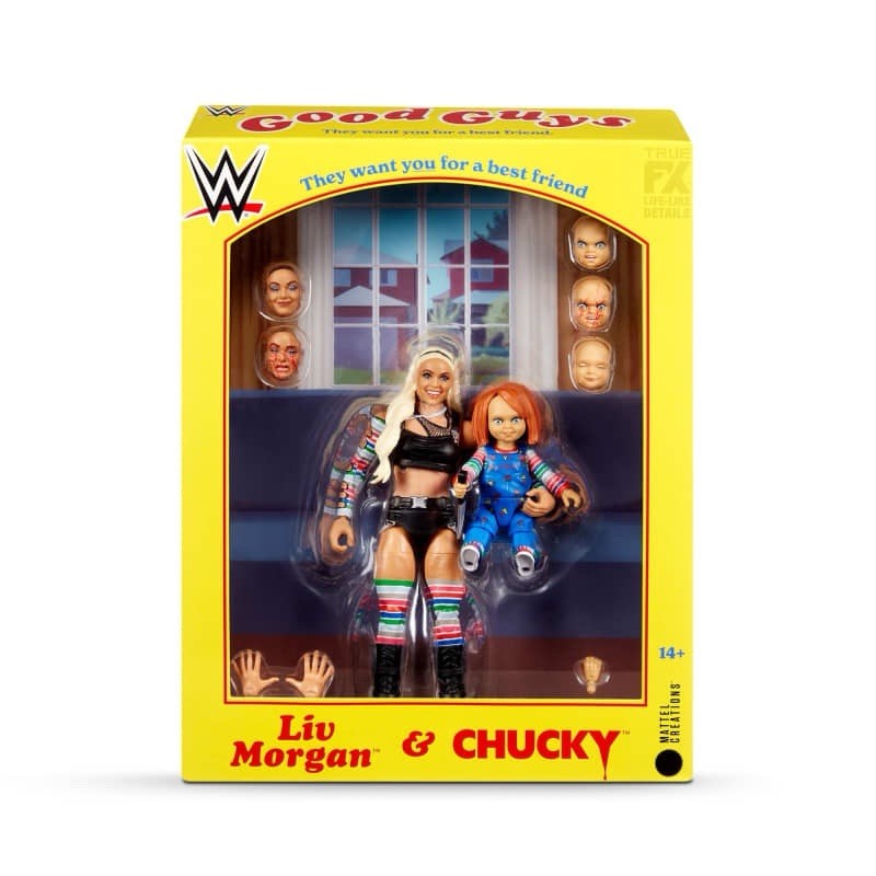 NUOVO Mattel WWE Elite Liv Morgan & Chucky 2 Pack Modellino.