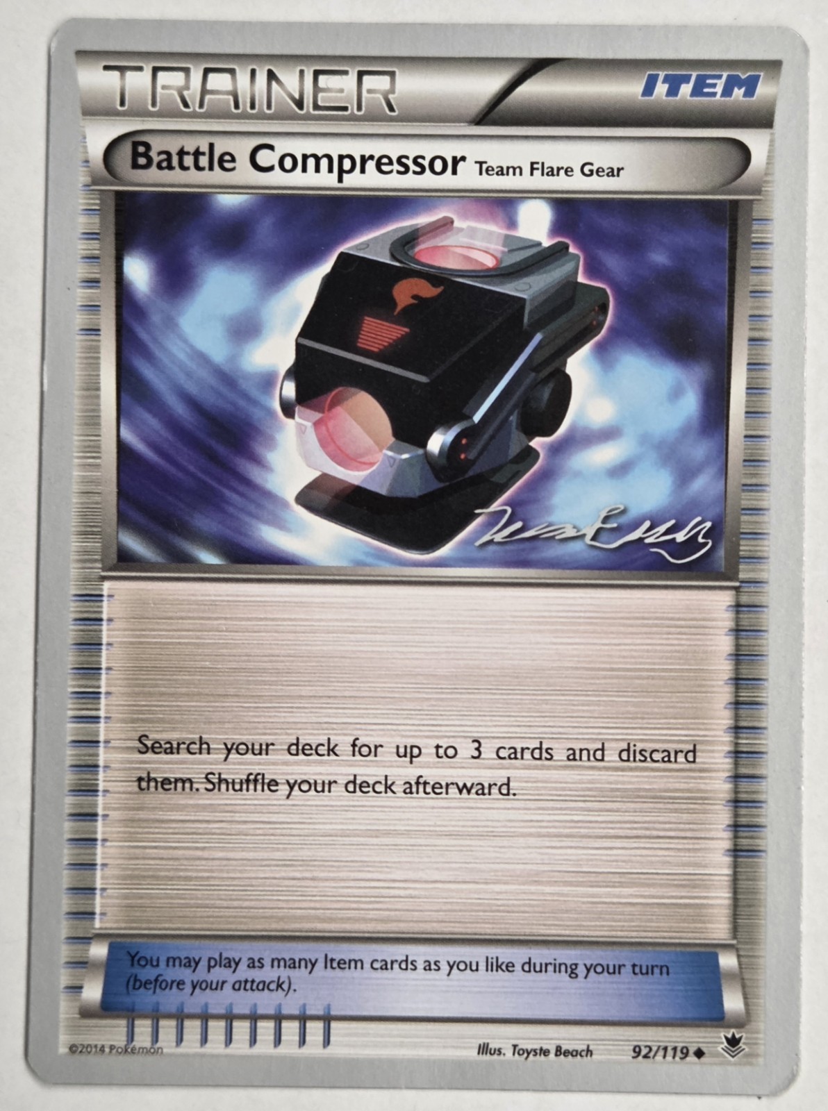 Carta Pokemon Battle Compressor Team Flare Gear 2016 92/119 Campionato del Mondo 