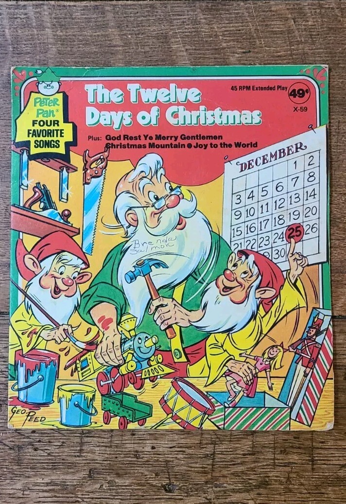 Vtg Christmas Peter Pan Records The Twelve Days Of Christmas 45 Record In Sleeve