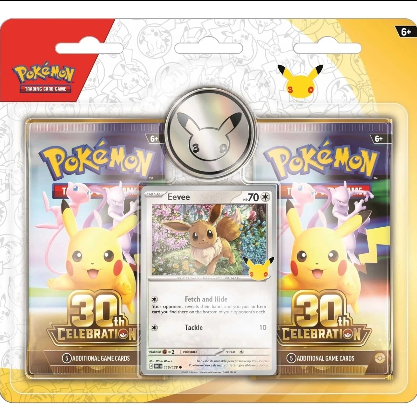 PRESALE Pokémon TCG: 30th Celebration Eevee Card with 2 Booster Packs & Coin
