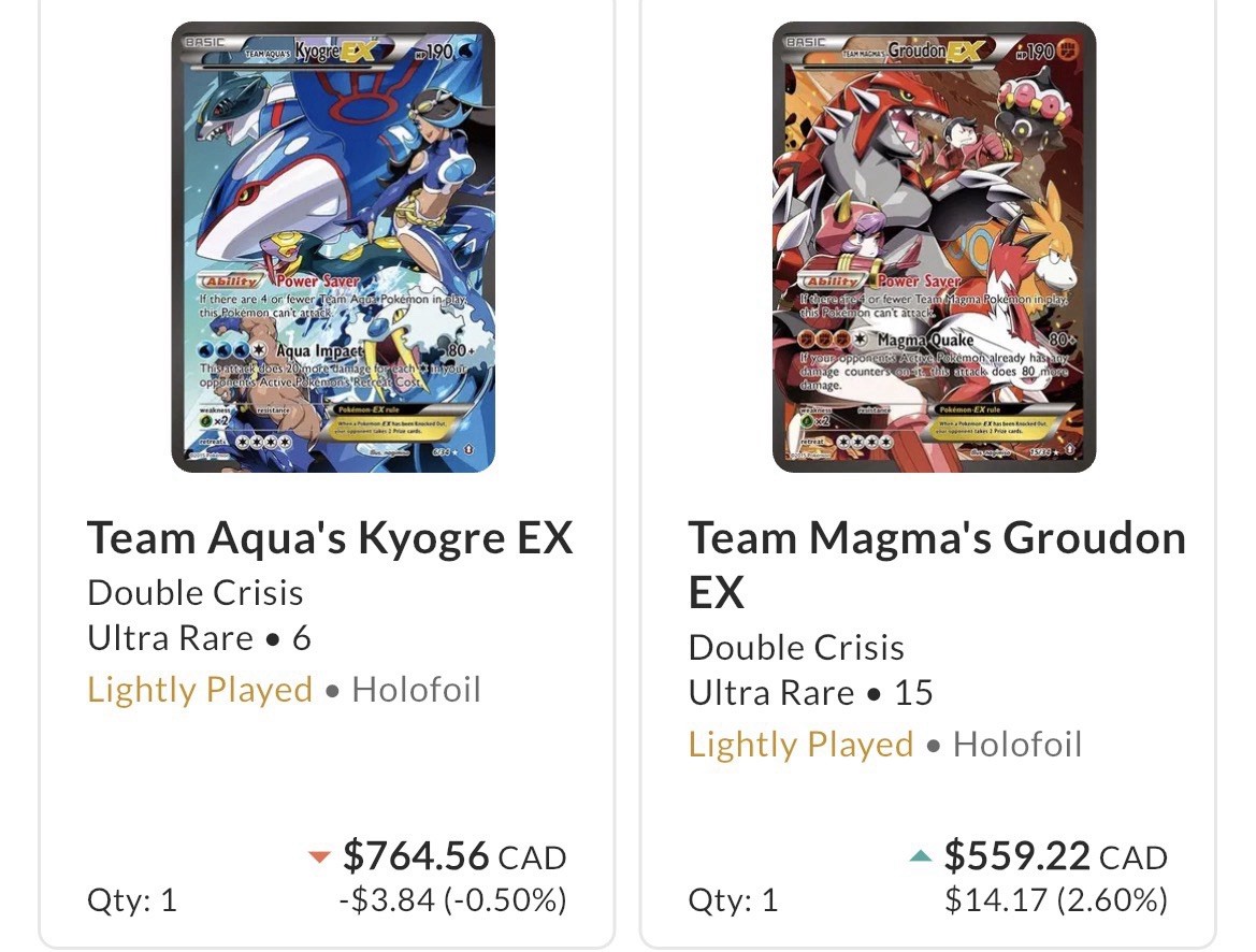 2015 Pokémon Double Crisis Team Aqua's Kyogre EX et Team Magma Groudon 