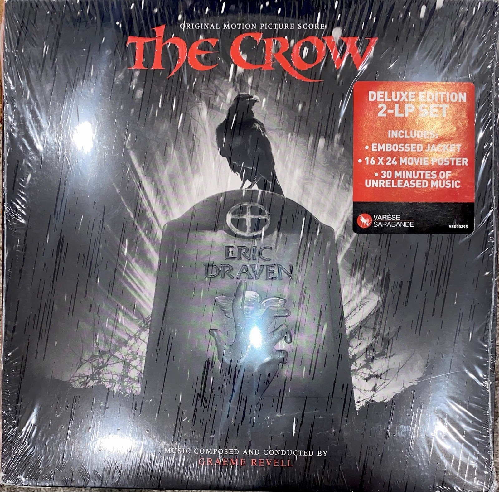 The Crow~SEALED Lp~Motion Picture Score by Graeme Revell~POSTER & Embossed Cover