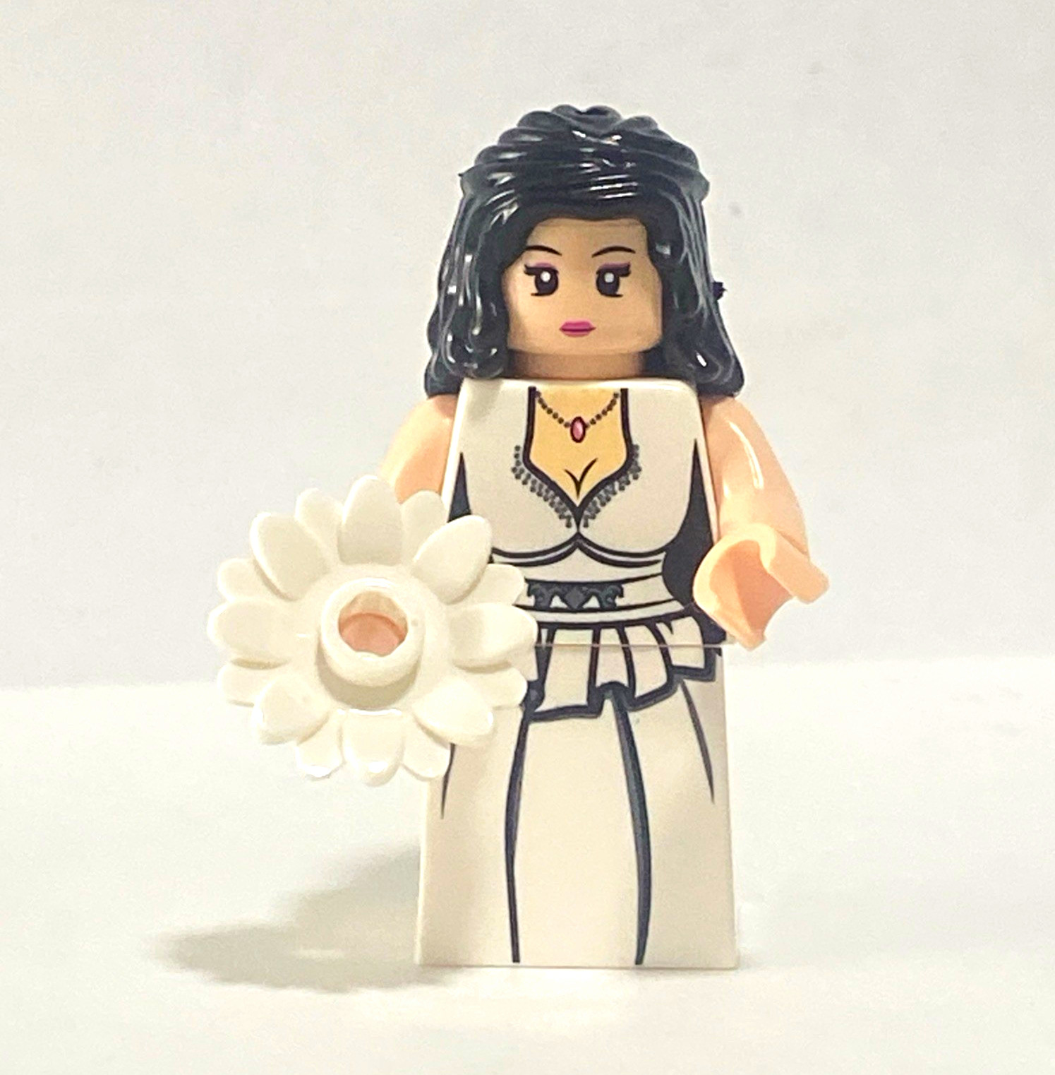 Bride Minifigure Cake Topper White Dress Black Hair Flower Bouquet Action Figure