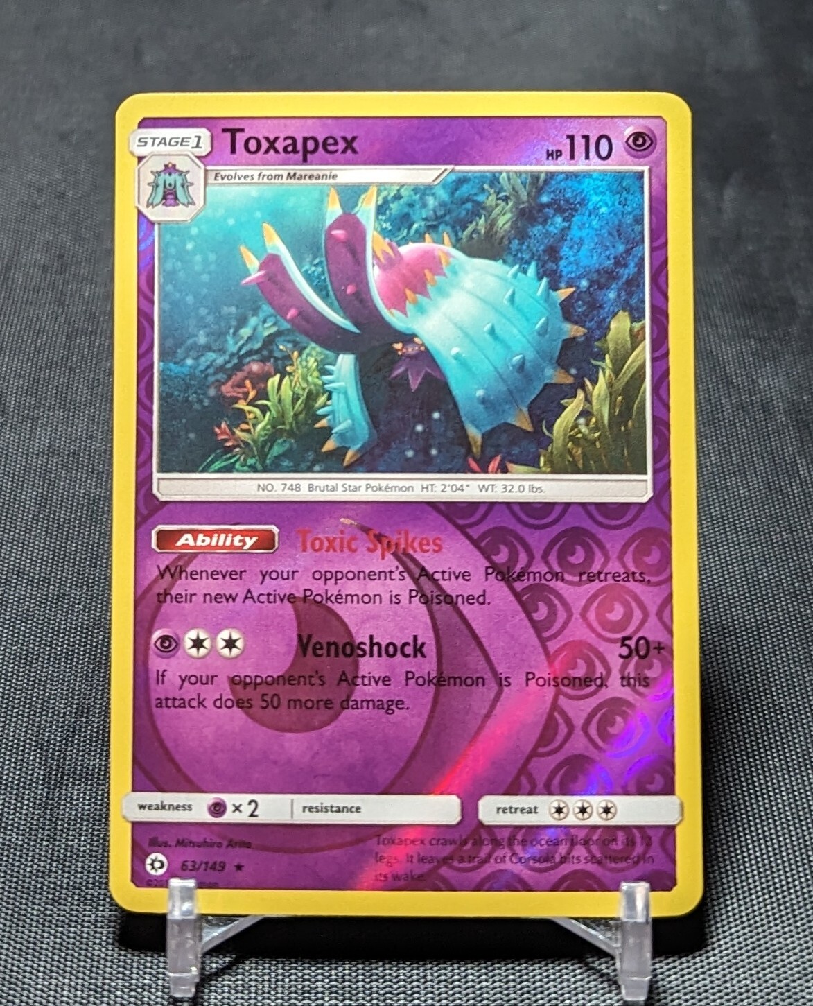 Carta Toxapex rara Reverse Holo Psychic Pokemon TCG Sole e Luna Set Base 63/149
