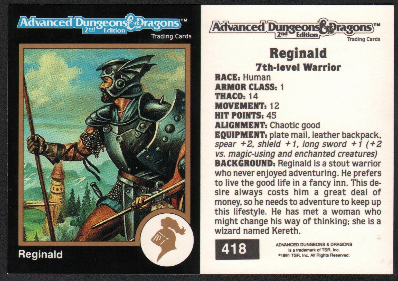 1991 TSR AD&D Gold Border RPG Fantasy Art Card #418 Dungeons & Dragons ~ Guerriero