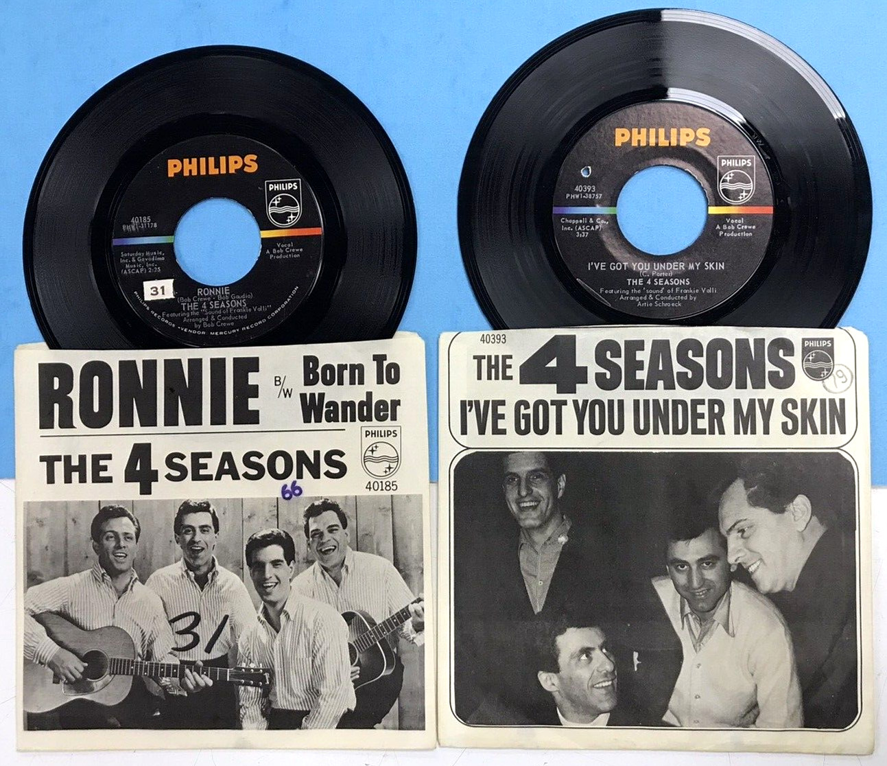 2x The 4 Seasons Single 45 RPM Ronnie & I've Got You Under My Skin 7" NM