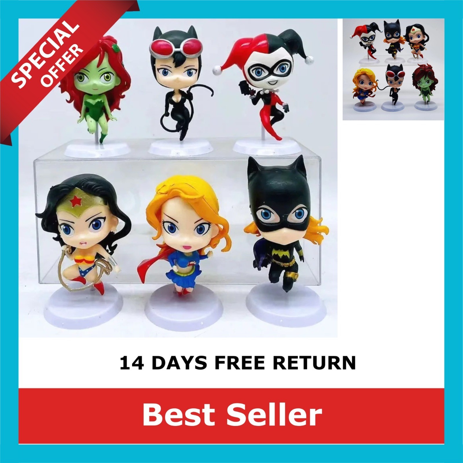 Set 6 action figure DC Super Hero Catwoman Wonder Woman Poison Ivy Supergirl
