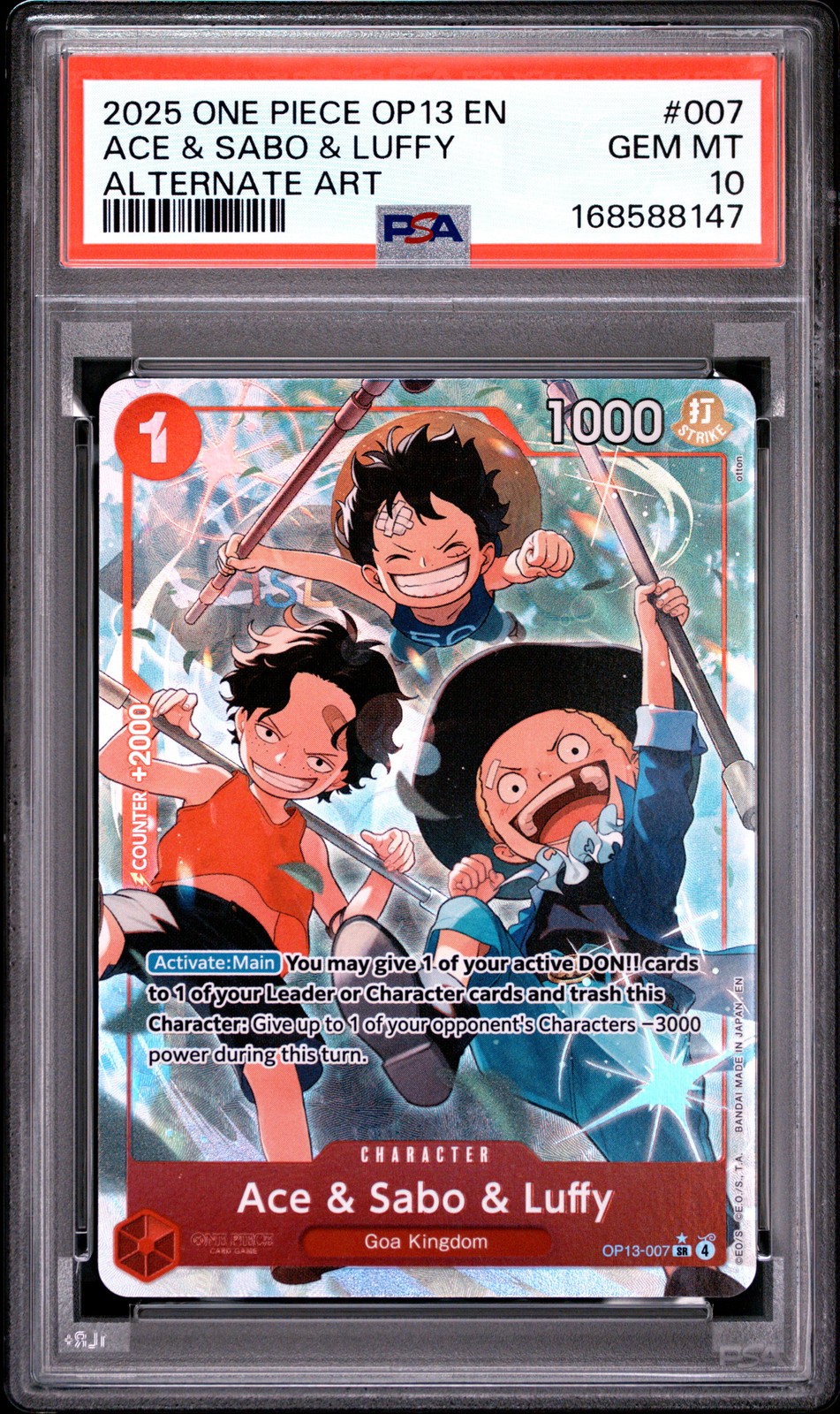 2025 ONE PIECE OP13-CARRYING ON HIS WILL ARTE ALTERNATIVA ASSO & SABO & RUFFY PSA 10