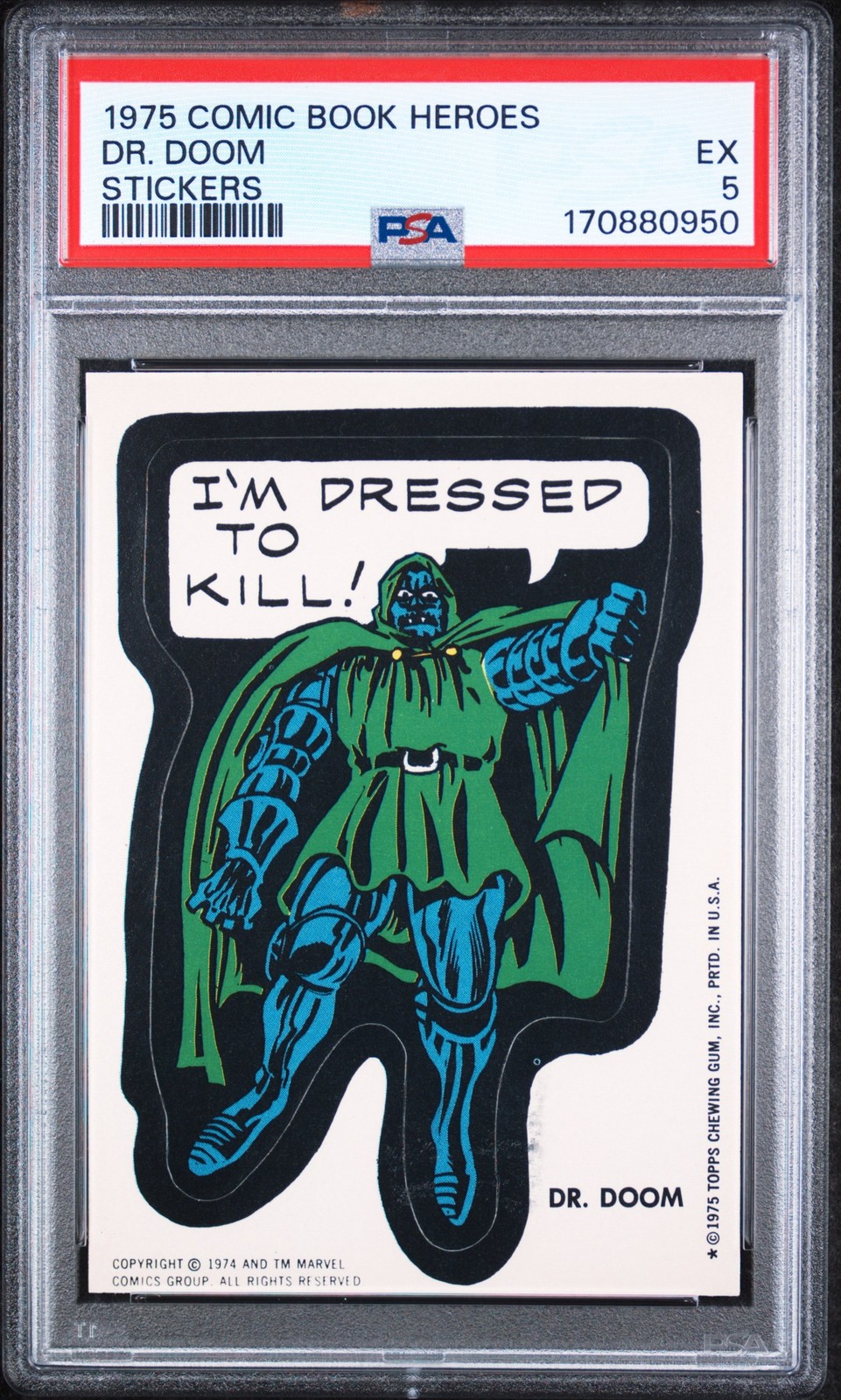 1975 COMIC BOOK HEROES STICKERS DR. DOOM PSA 5