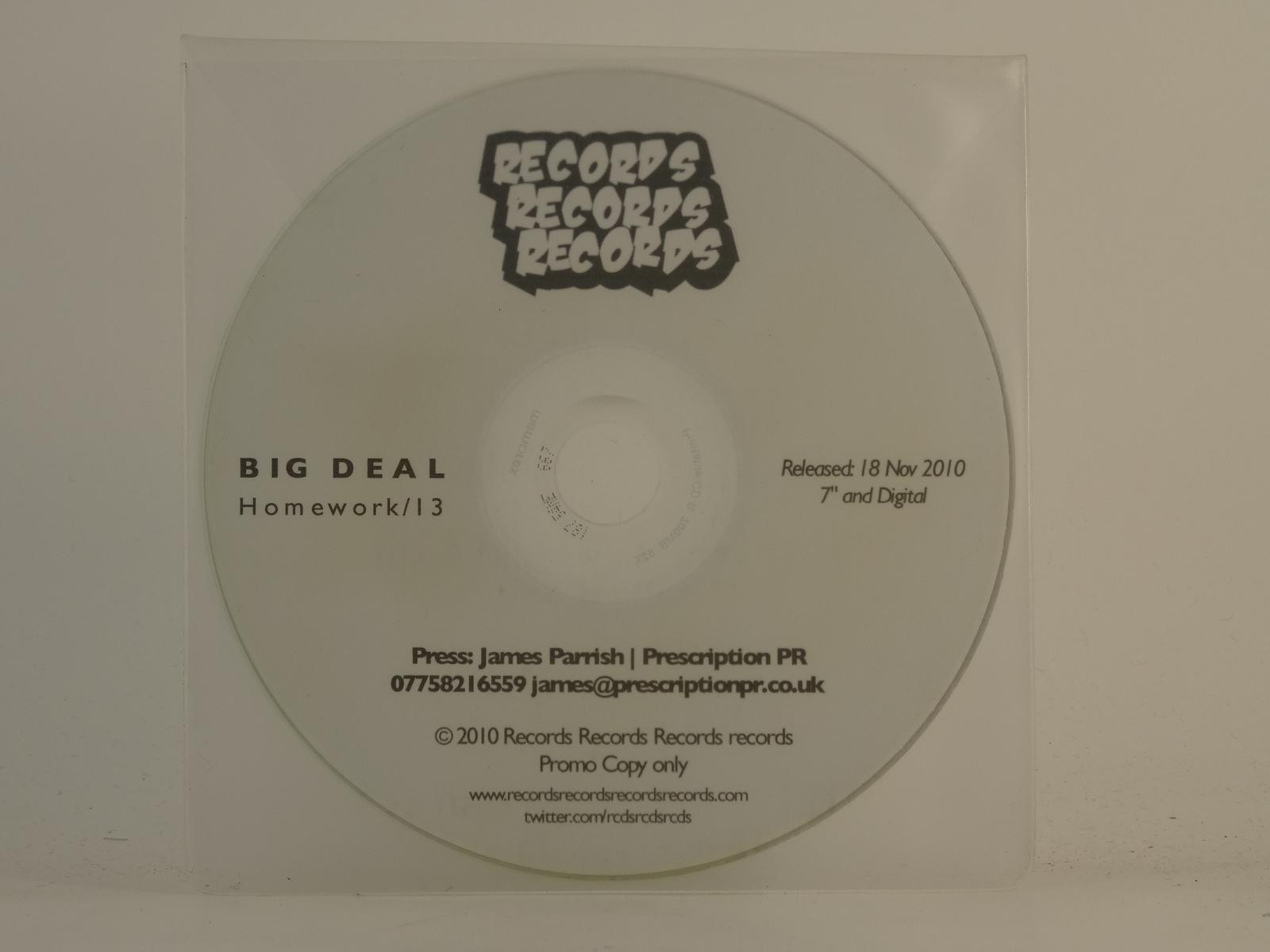 BIG DEAL HOMEWORK/13 (H1) 2 Track Promo CD Single including Plastic Sleeve RECOR