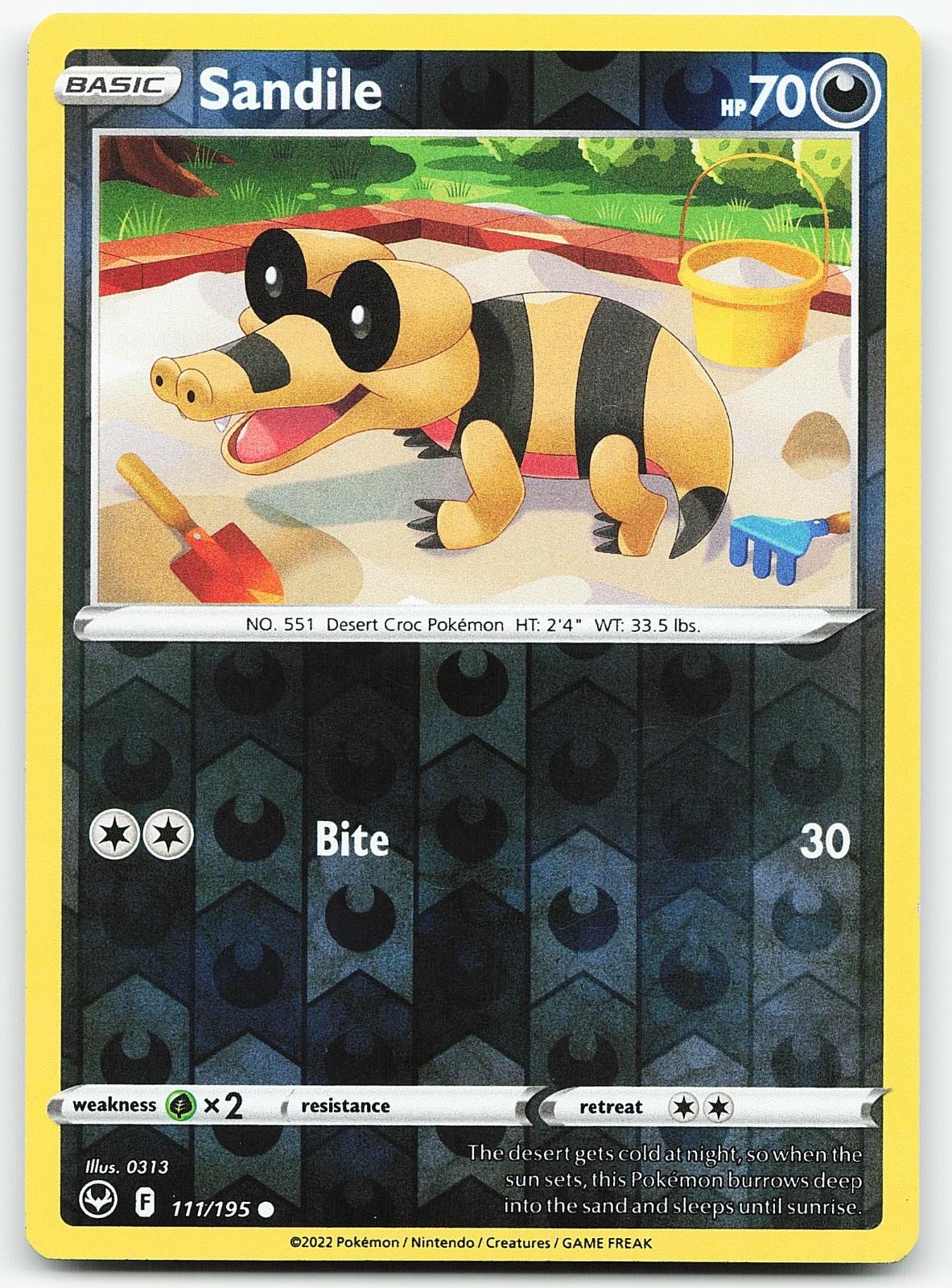 Pokemon Sandile 111/195 Tempesta Argento Comune Reverse Holo quasi nuovo