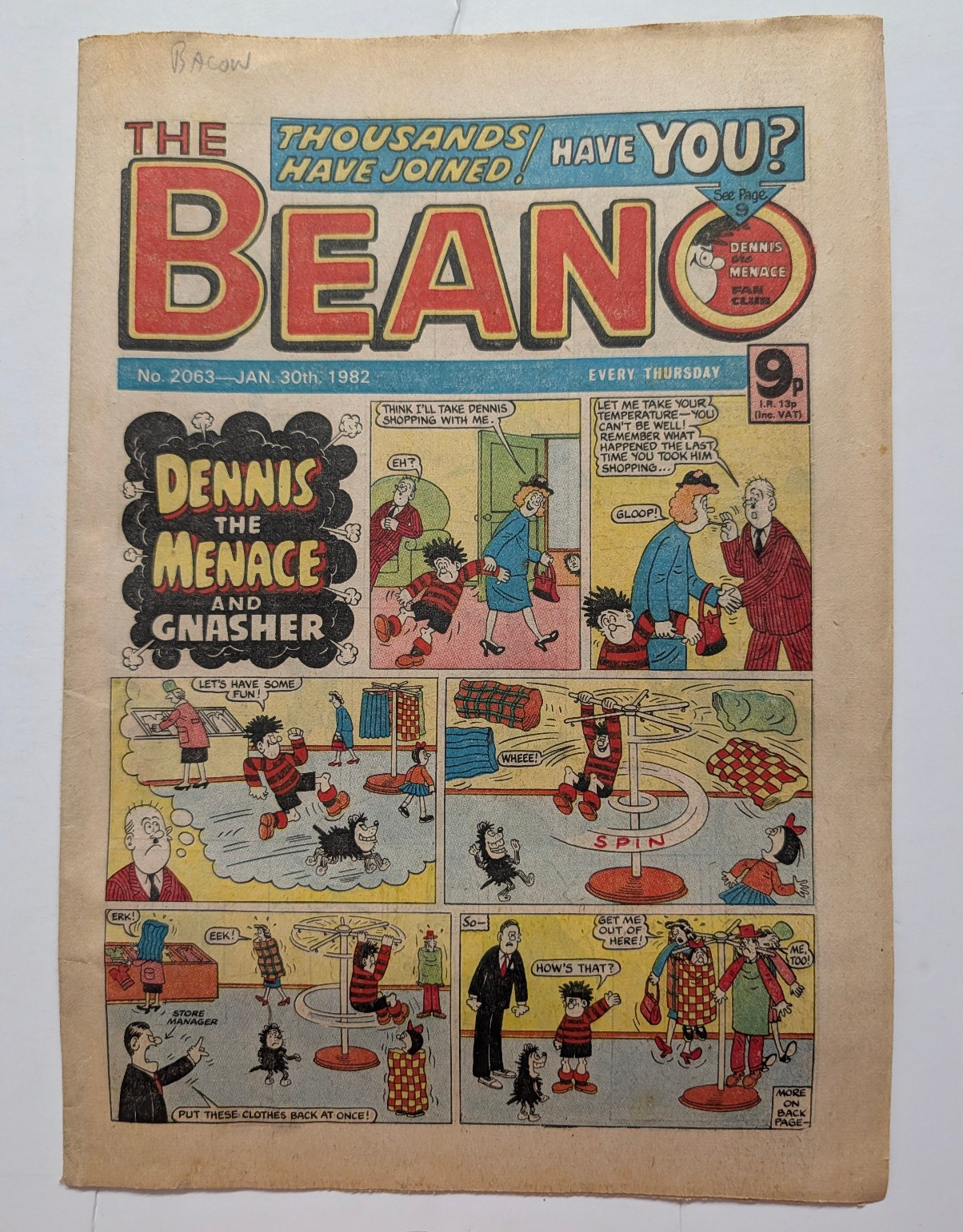 Beano Comic No 2063, January 30th 1982.