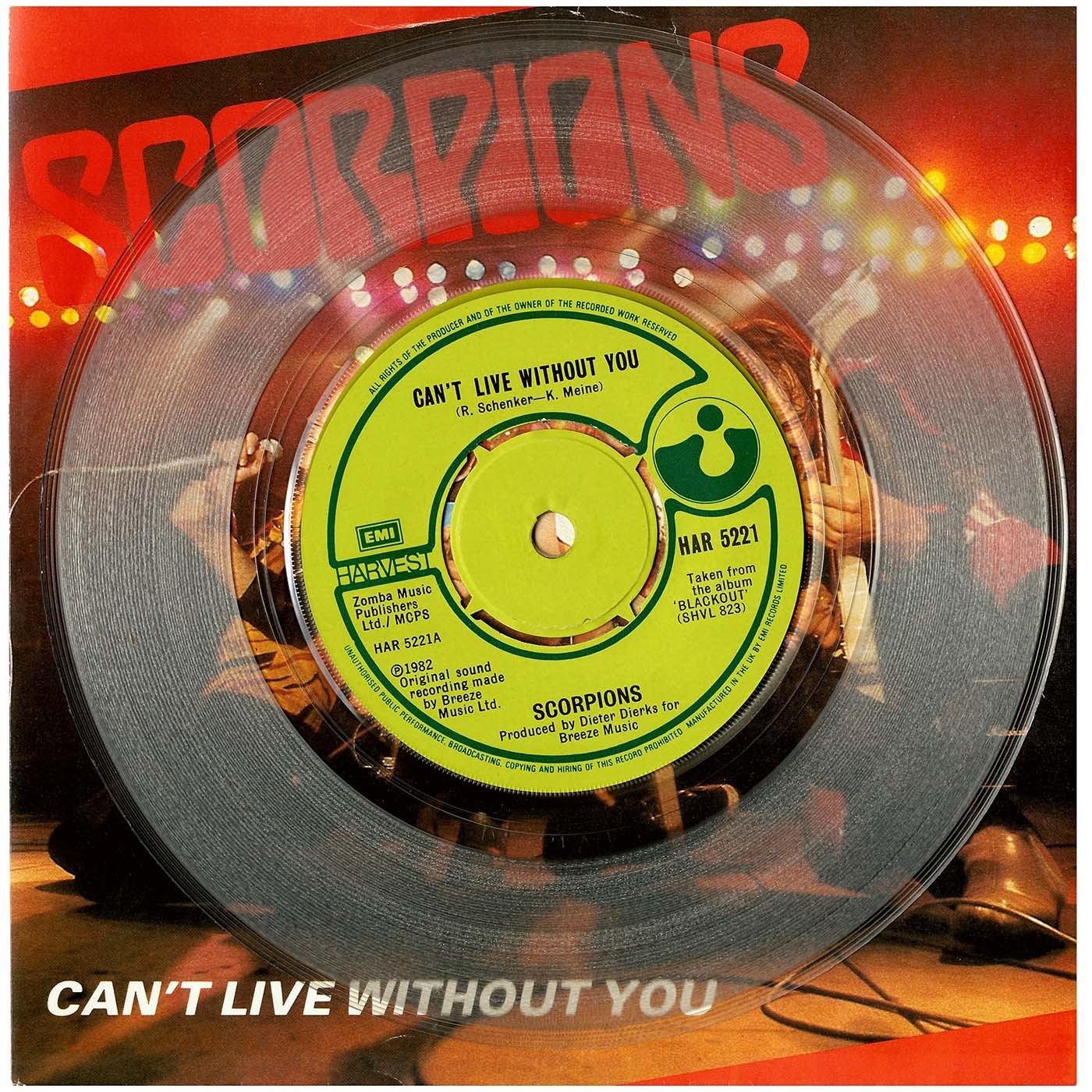 SCORPIONS Can't Live Without You UK CLEAR VINYL 1982 Harvest HAR 5221‼️EX+/MINT-