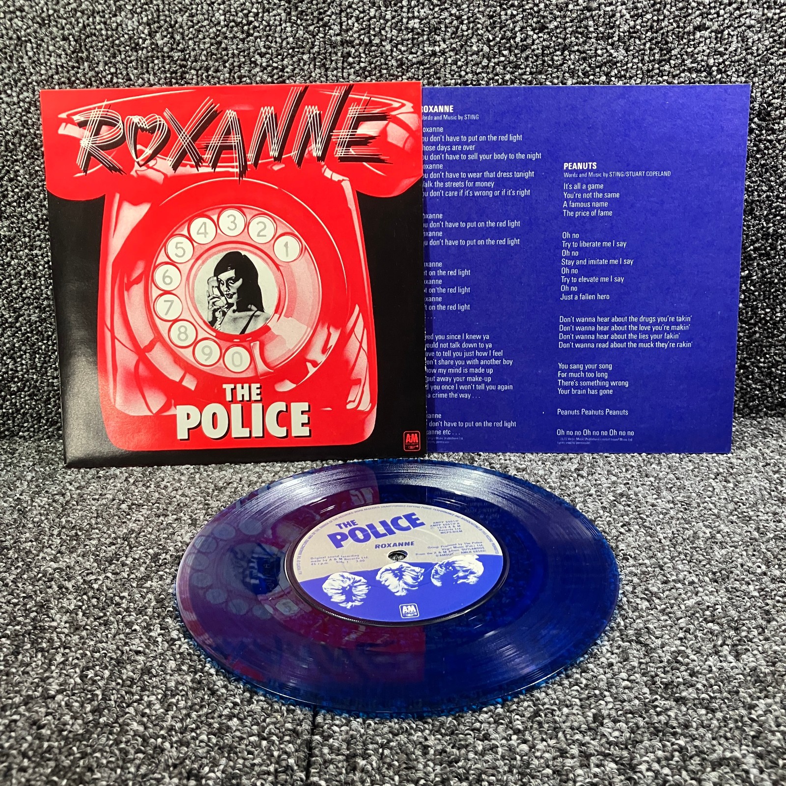 The Police - Roxanne  BLUE VINYL A&M Records + Card  7" 45 EX+/EX+
