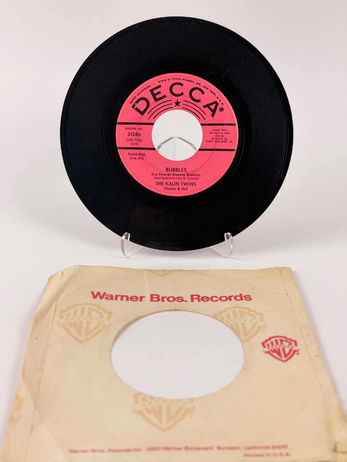 The Kalin Twins Bubbles / One More Time Decca 31286 Vintage 45 RPM Doo Wop