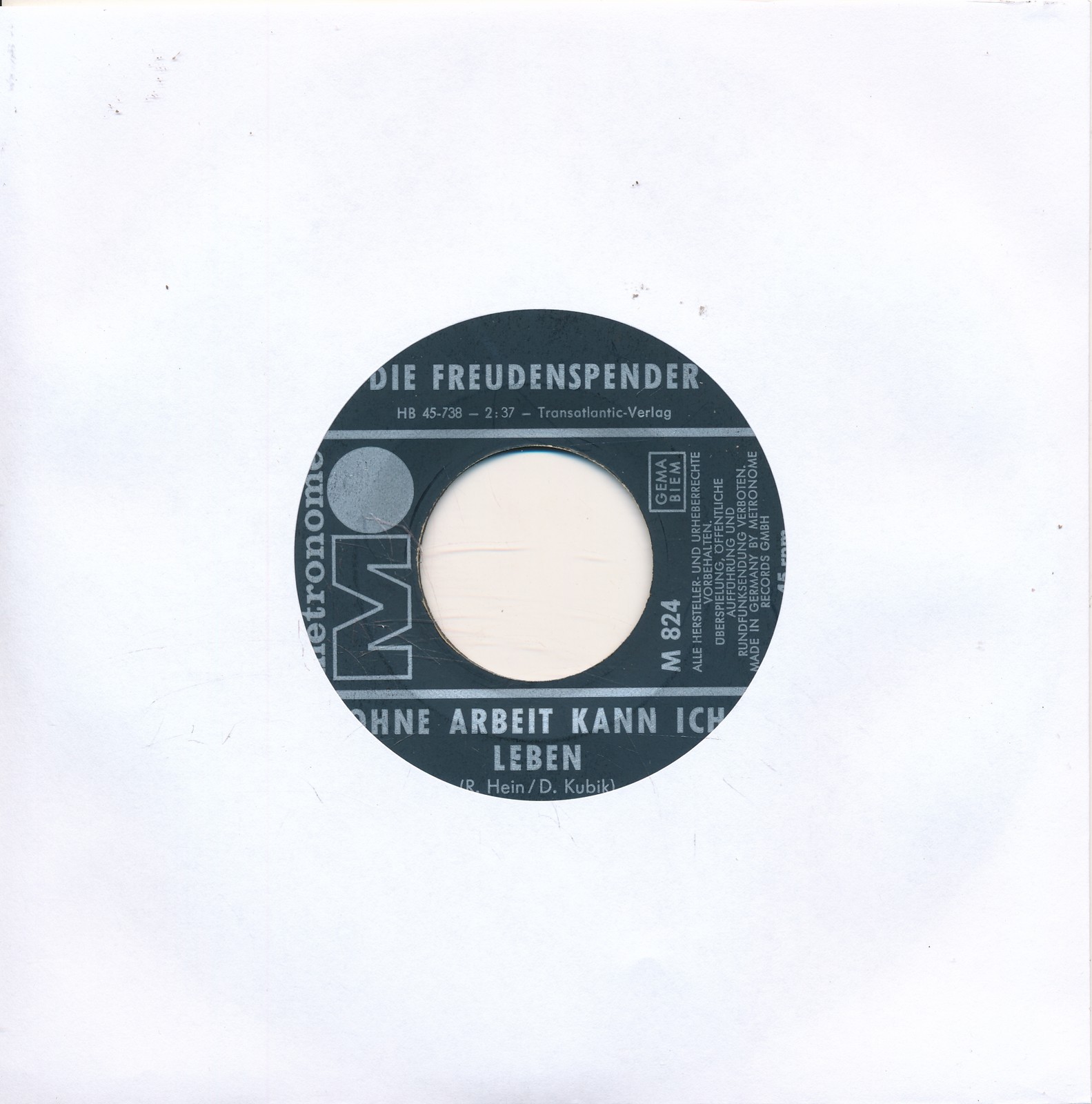 Ohne Arbeit kann ich leben - Die Freudenspender - LC Single 7" Vinyl 278/15