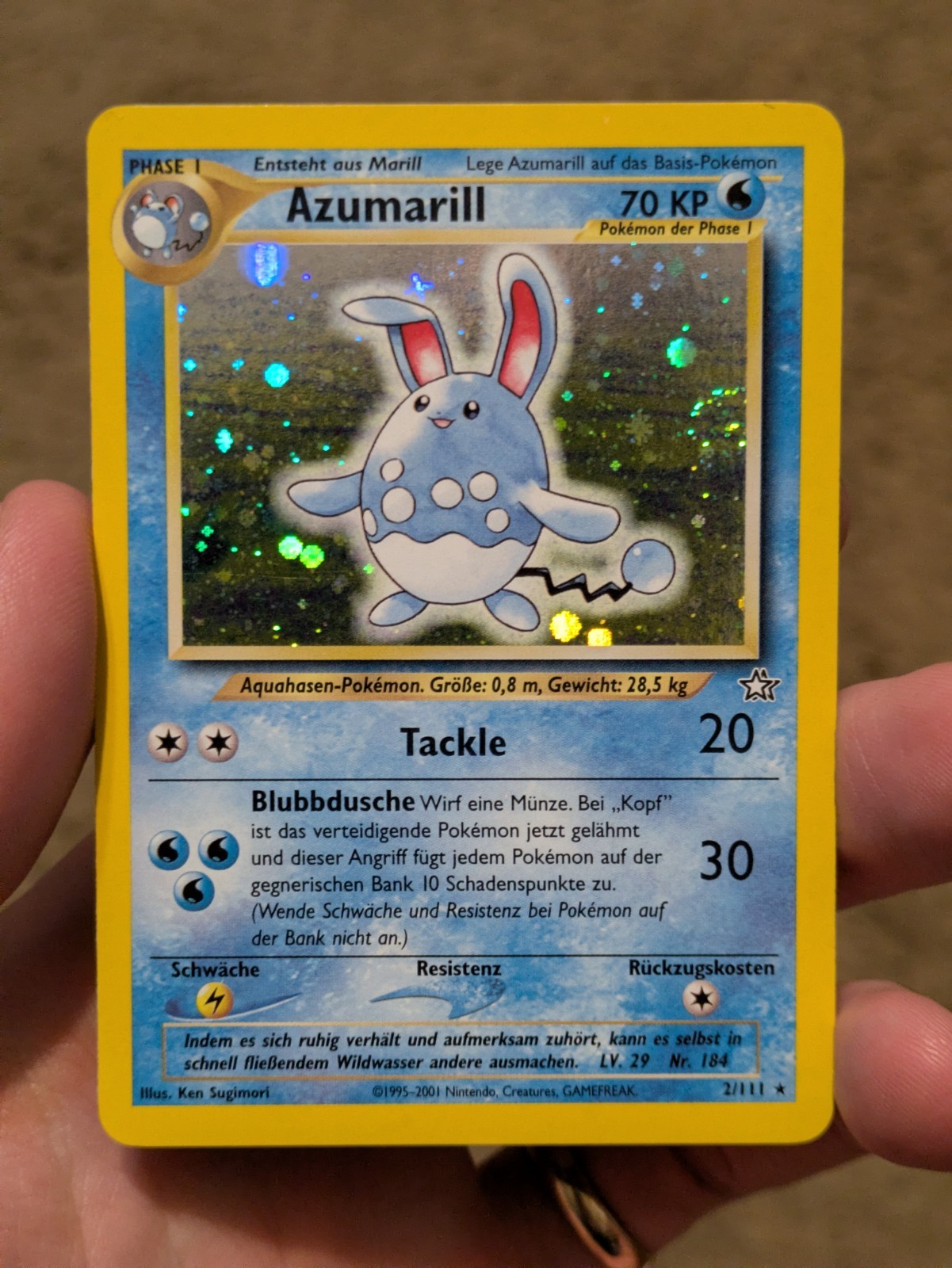 Azumarill Holo Pokemon TCG Neo Genesis 2/111 TEDESCO LP *SWIRL*