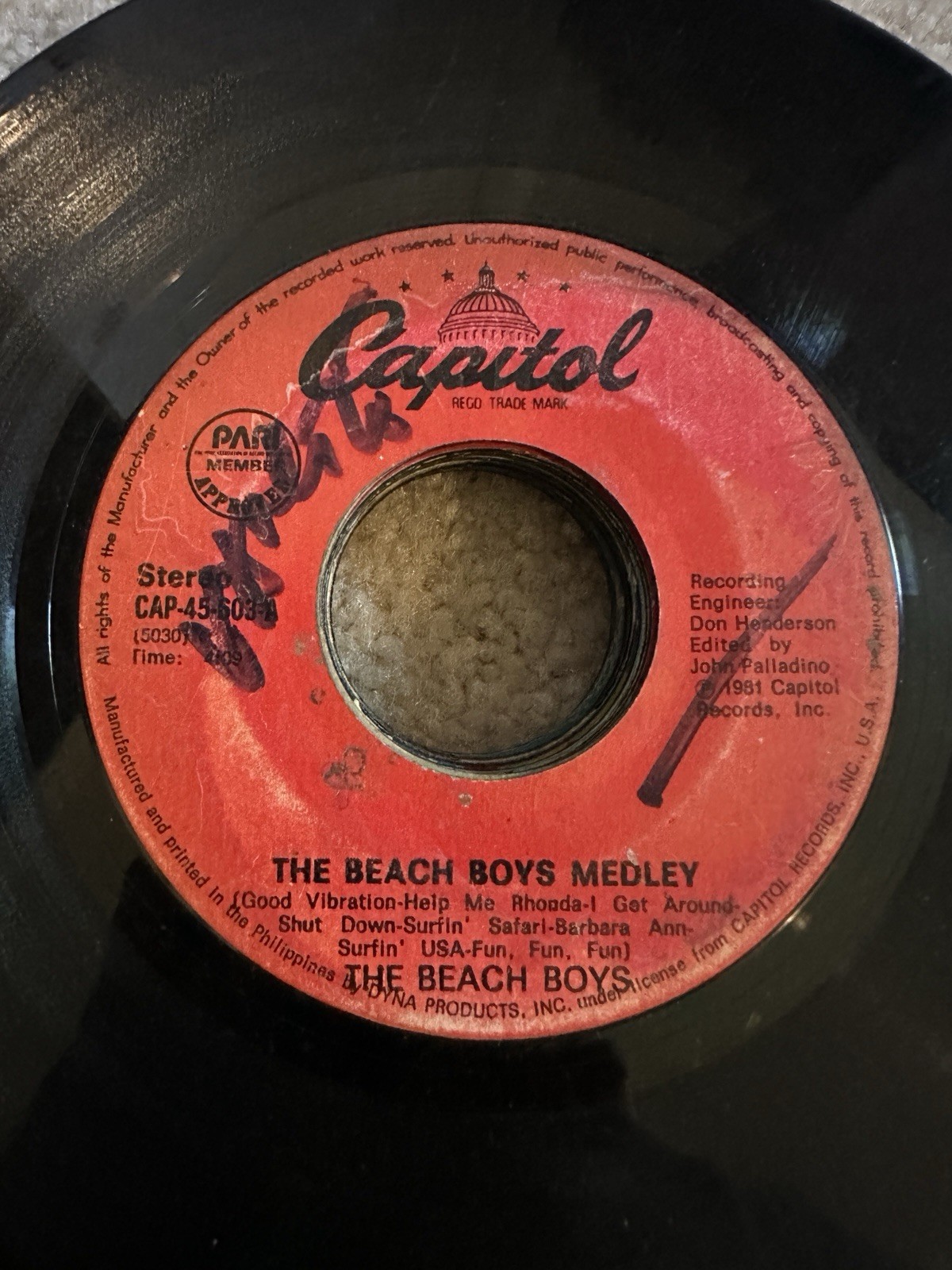 The Beach Boys 45 rpm Philippines 7" The Beach Boys Medley