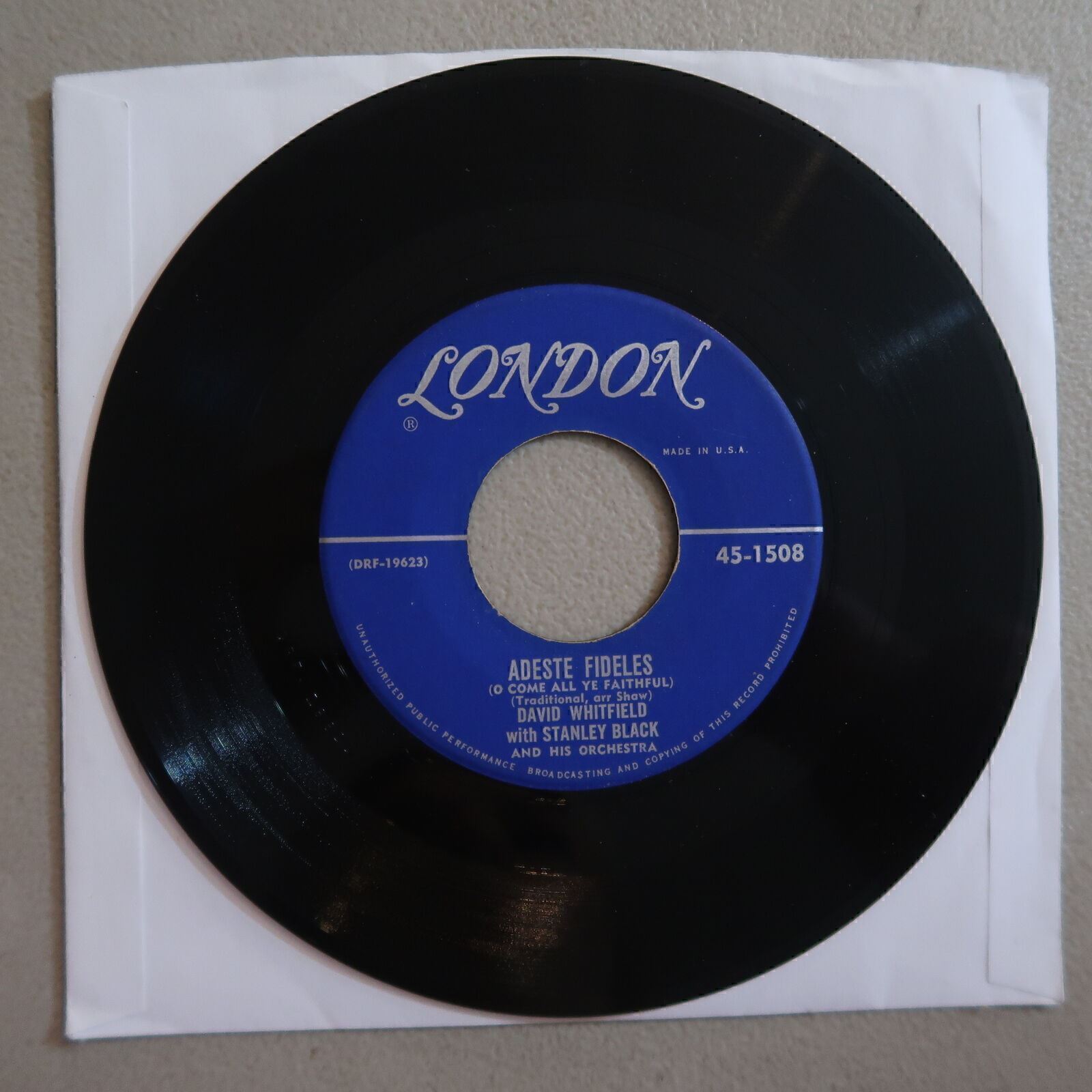 David Whitefield Adeste Fideles & Santo Natale Vinyl 45 London VG 6-123