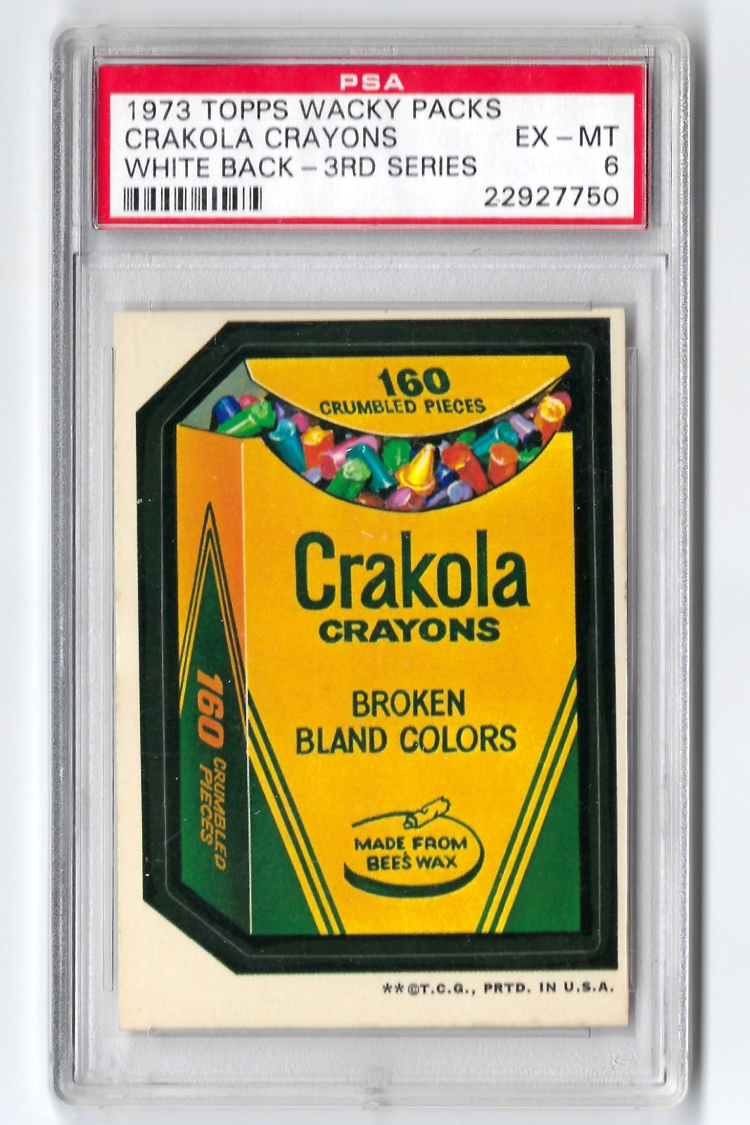 1973 Topps Wacky Packages 3rd Series 3 CRAKOLA white back graded EX-MT PSA 6