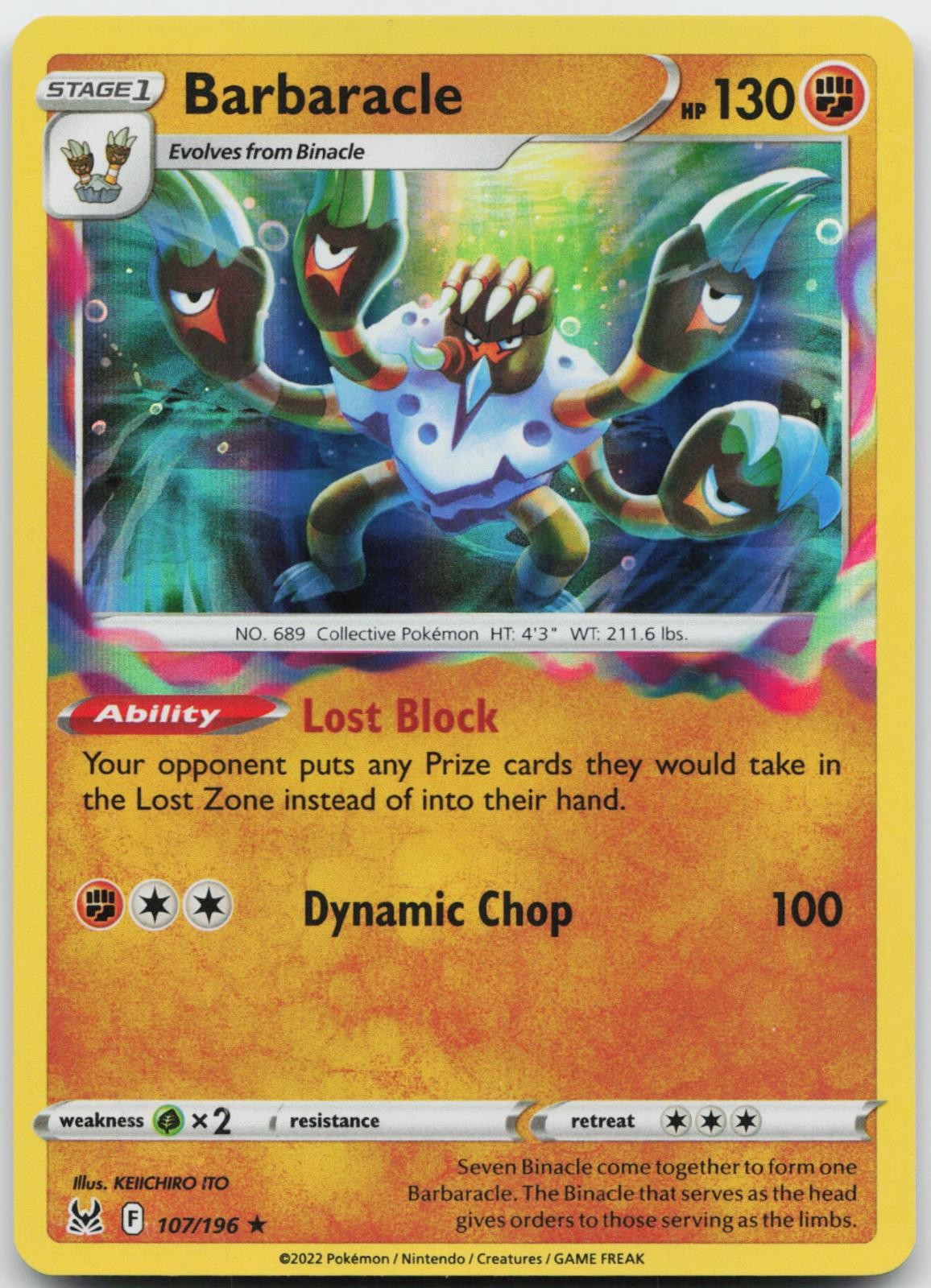 Barbaracle 107/196 Raro Pokemon Origine Perduta Reverse Holo quasi nuovo
