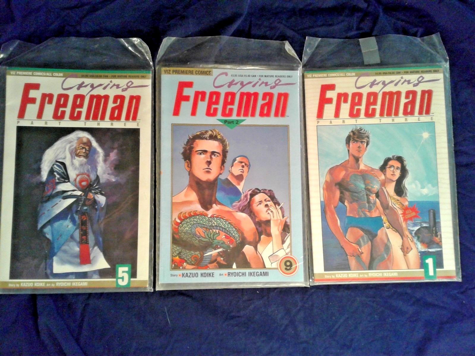 CRYING FREEMAN PARTE 2 #9, parte 3 #1 & #5 KAZUO KOIKE STORY RYOICHI IKEGAMI