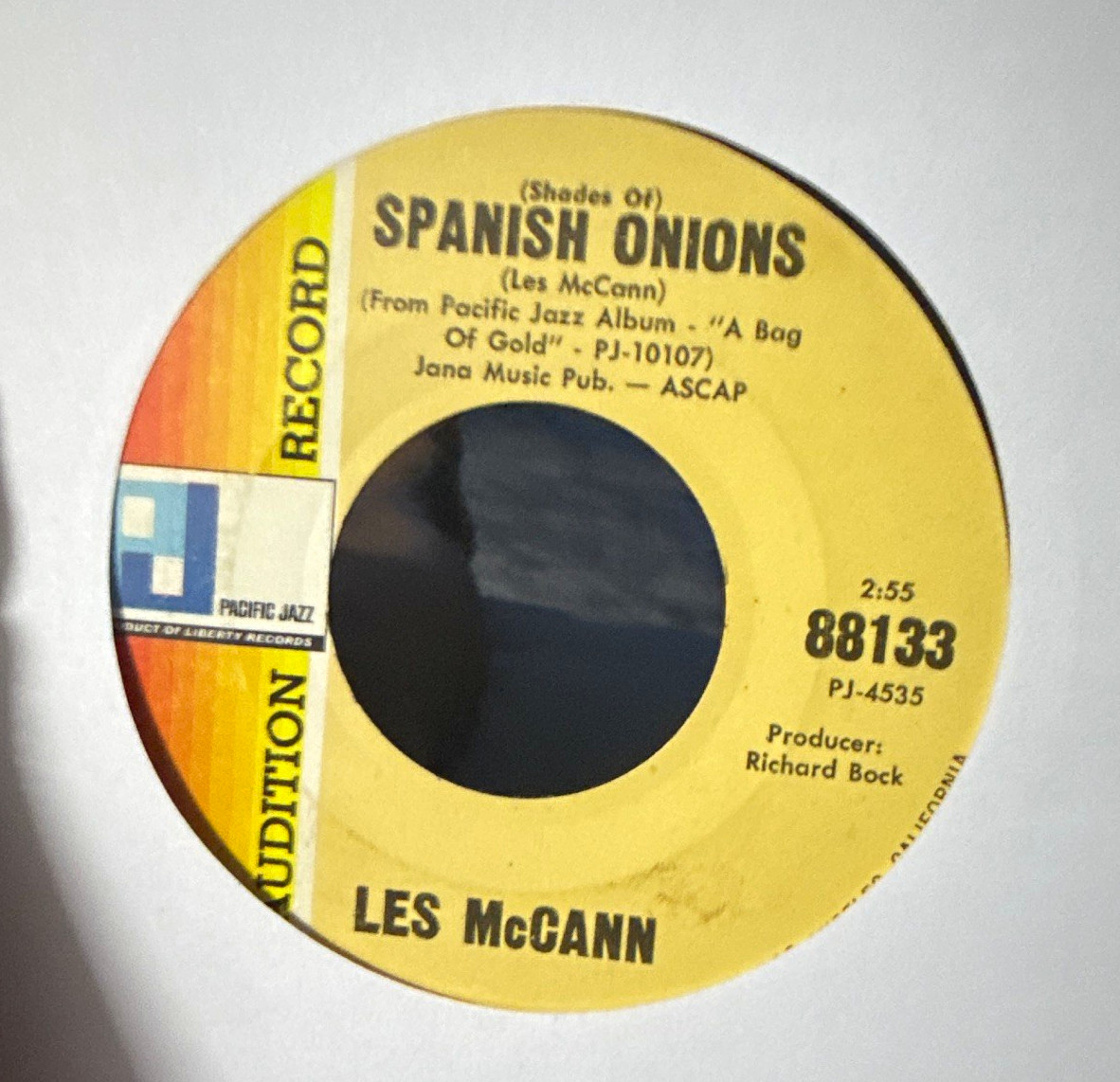 Les McCann Spanish Onions / The Shout 7" 45 RPM Vinyl Single Pacific Jazz