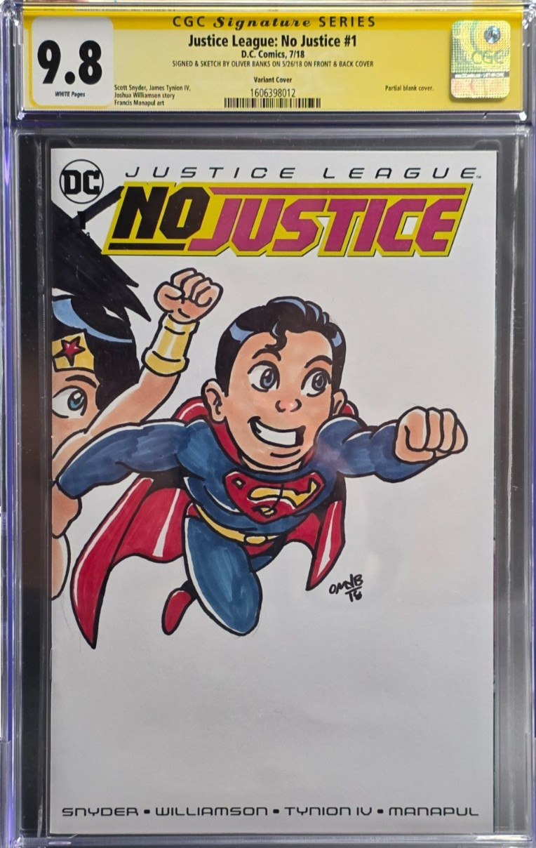 🎨 Justice League No Justice 1 CGC 9.8 SCHIZZO FIRMATO OLIVER BANKS DOPPIA FACCIA🎨