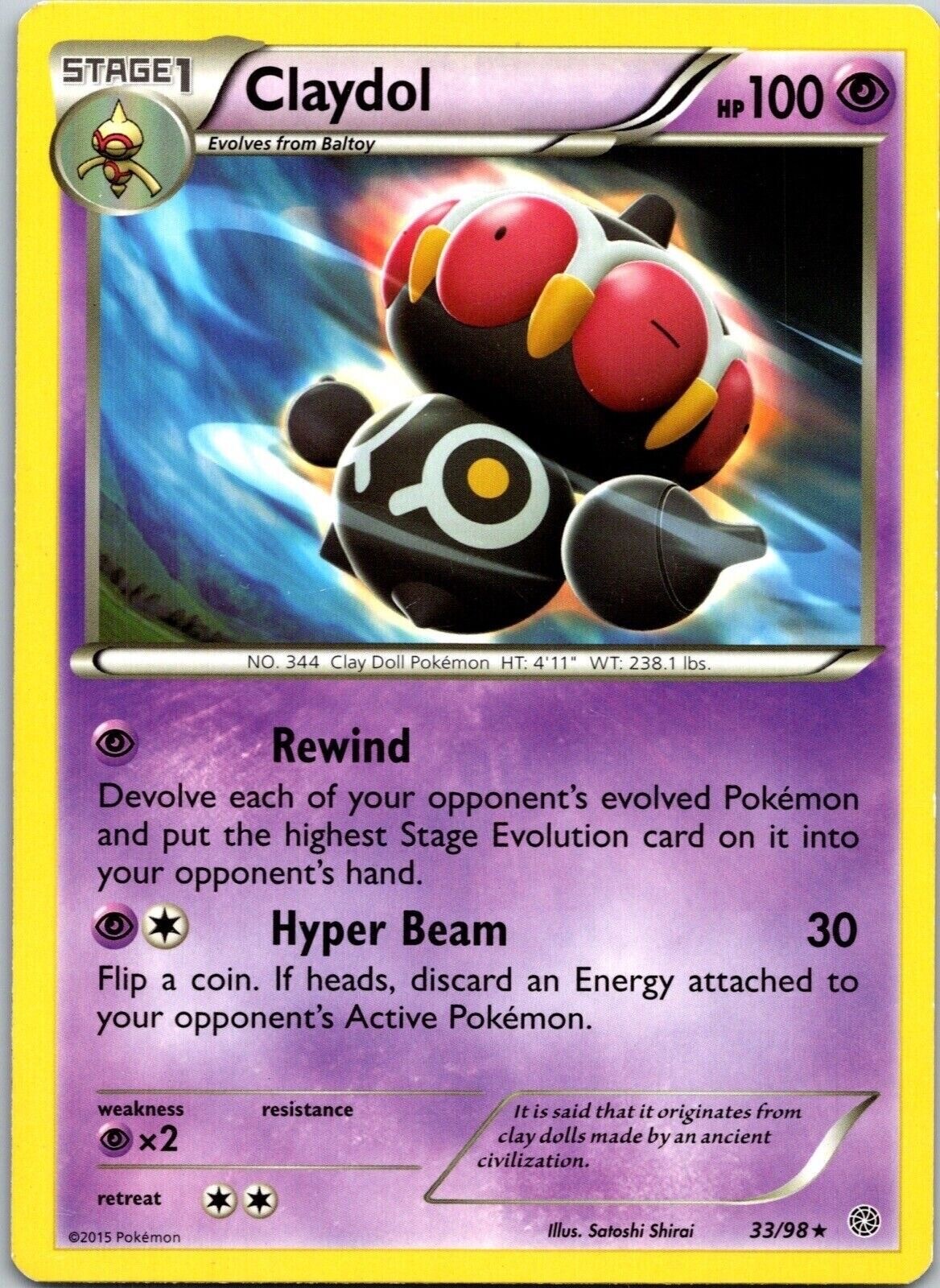 Claydol 33/98 Regular Acient Origins Pokemon TCG Nintendo Rare P{layed 2015