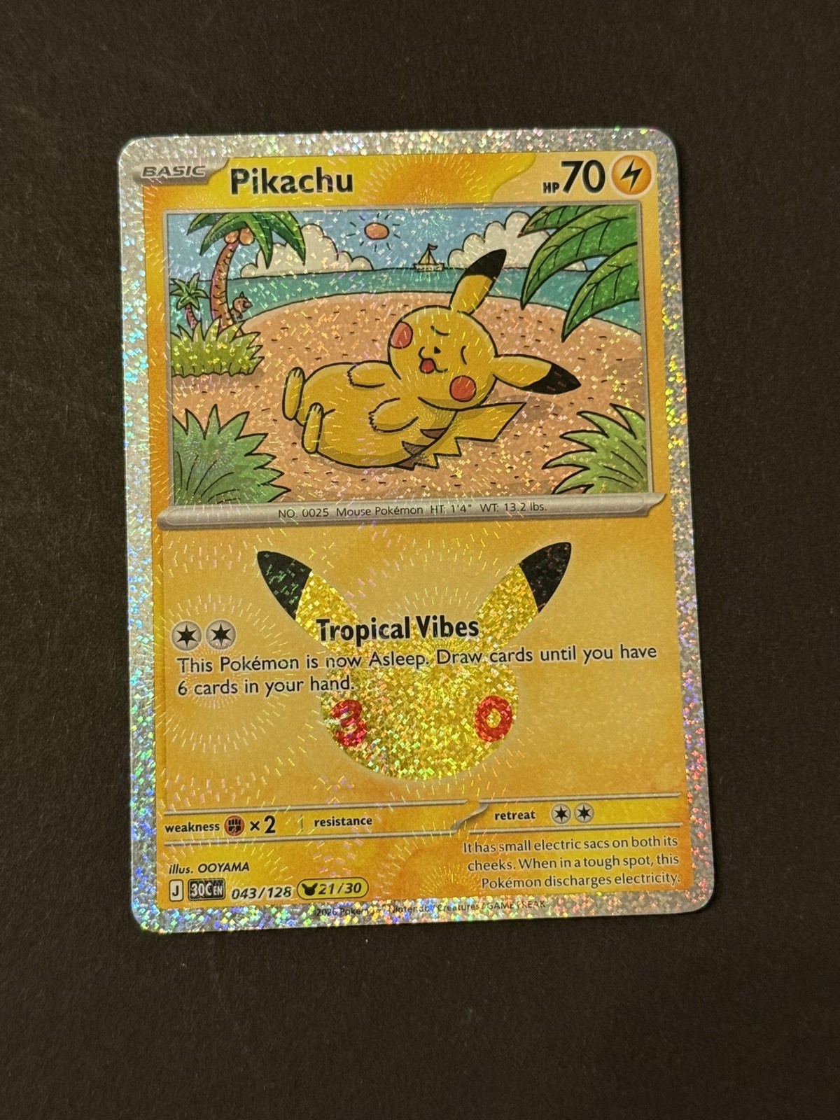 Pokémon TCG - Pikachu 043/128 (21/30) 30th Celebrations Pika Collection | NM