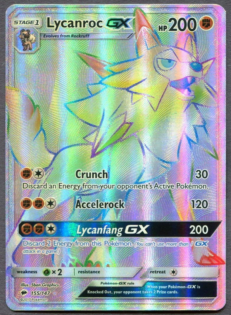 Pokemon Lycanroc GX 155/147 Hyper Rare Burning Shadows Secret Rare