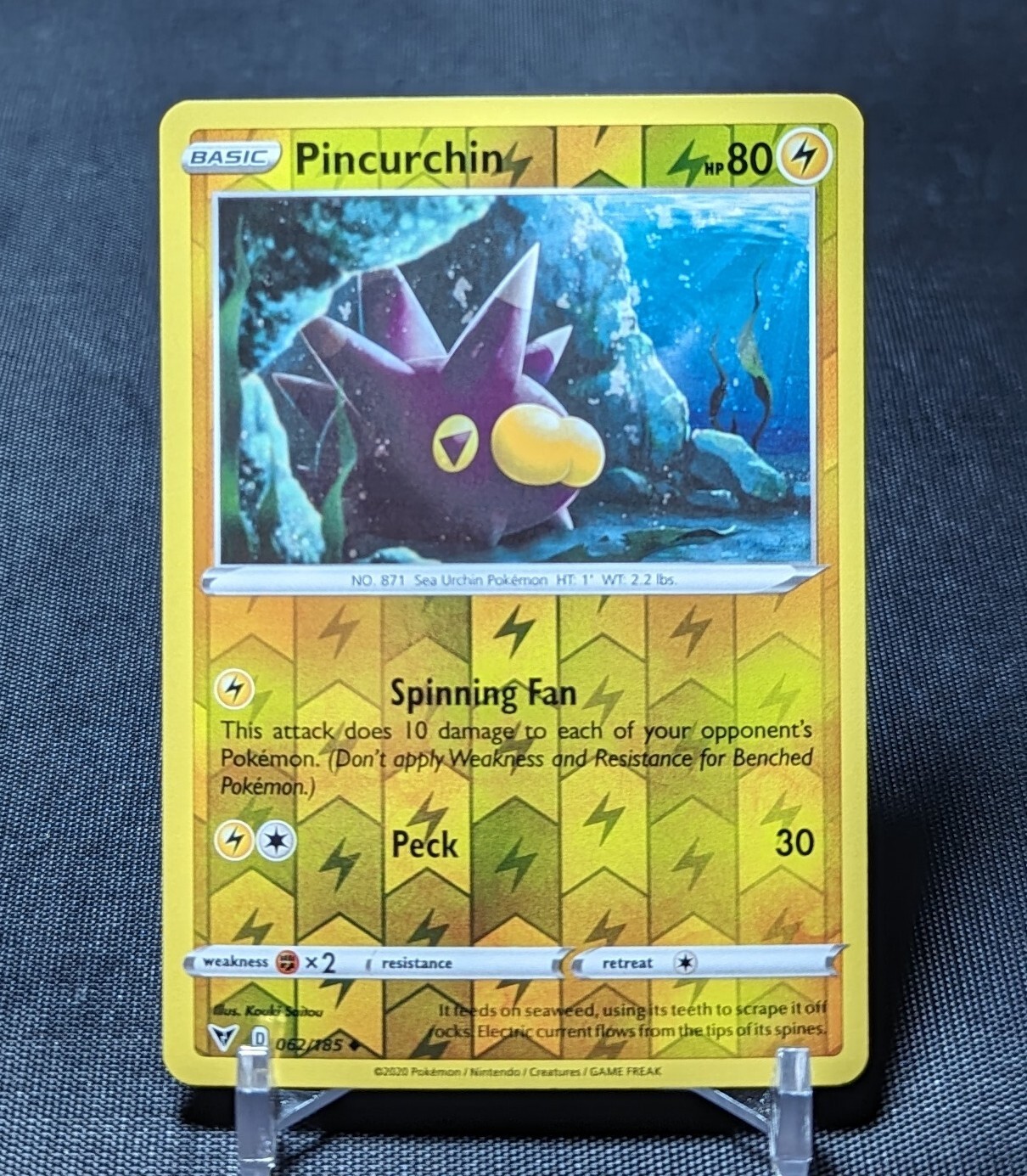 Pincurchin Uncommon Reverse Holo Lightning Pokemon Vivid Voltage Card 062/185