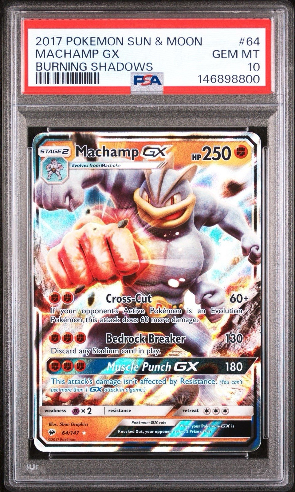 PSA 10 Gemme Ottime Condizioni Machamp GX 64/147 Pokemon TCG 2017 Ombre Brucianti