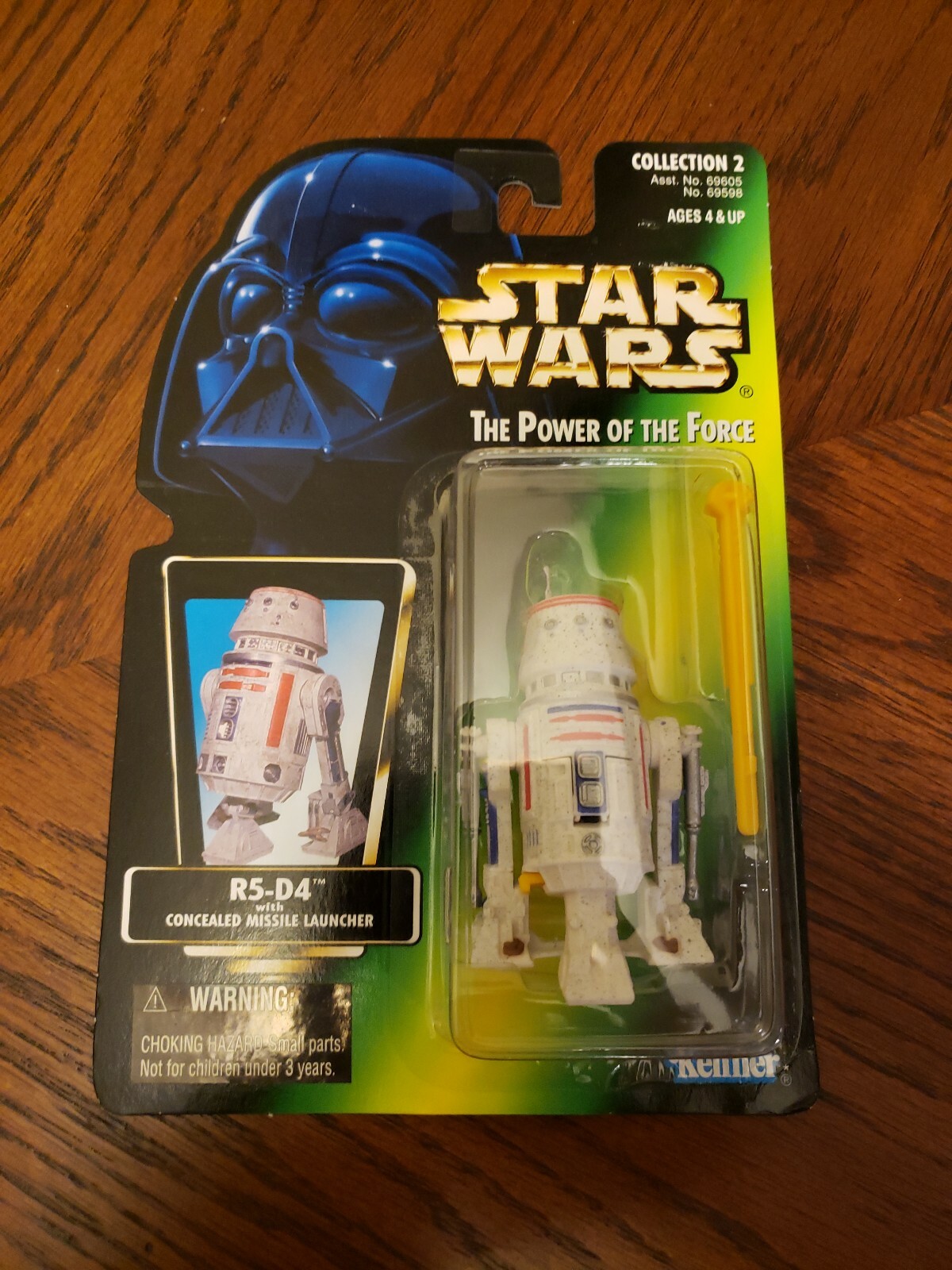 1996 Kenner Star Wars POTF2 R5-D4 Green Card Warning Label & Straight Latch MOC