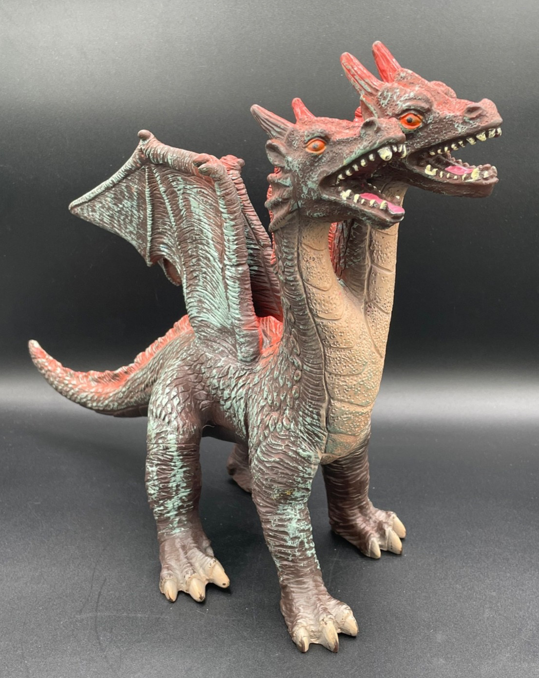 2 Headed Dragon 18" Soft Rubber Figure, Red & Black, Major Trading Company