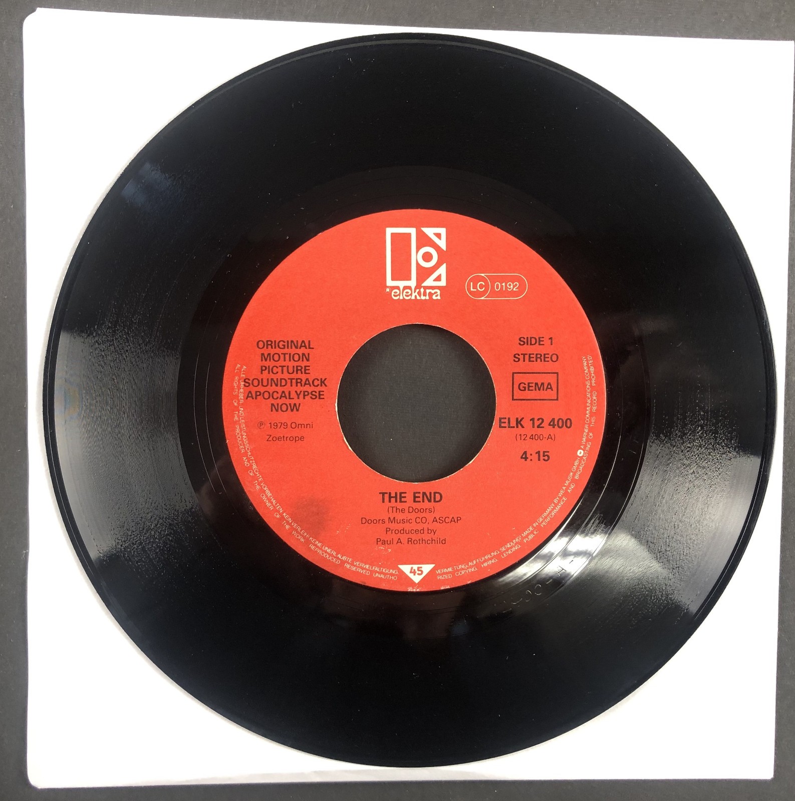 7'' The Doors / Carmine & Francis Coppola – The End / Delta - 1980 Elektra