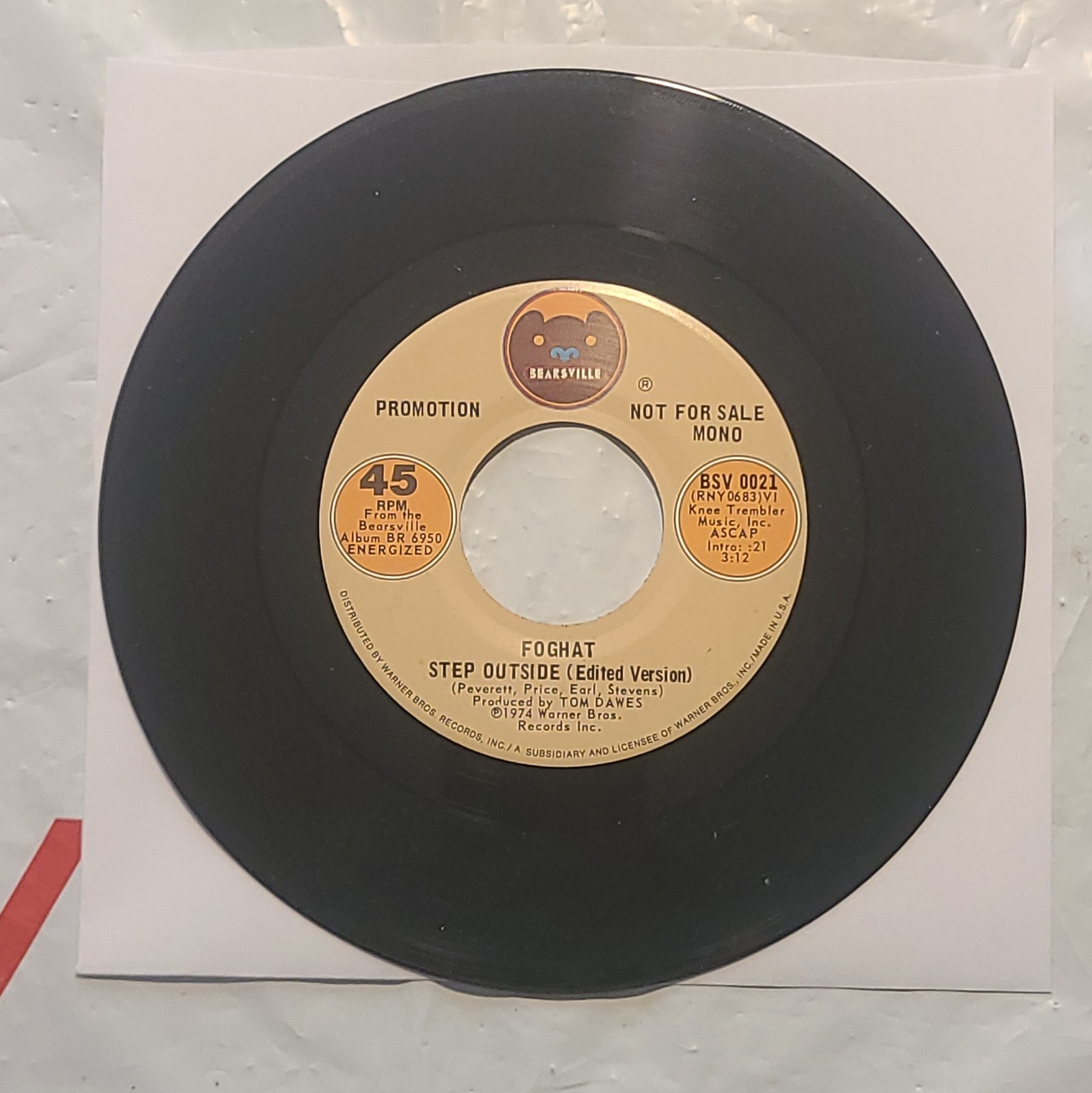 Foghat - Step Outside/ Step Outside - Bearsville Promo  45 RPM Record