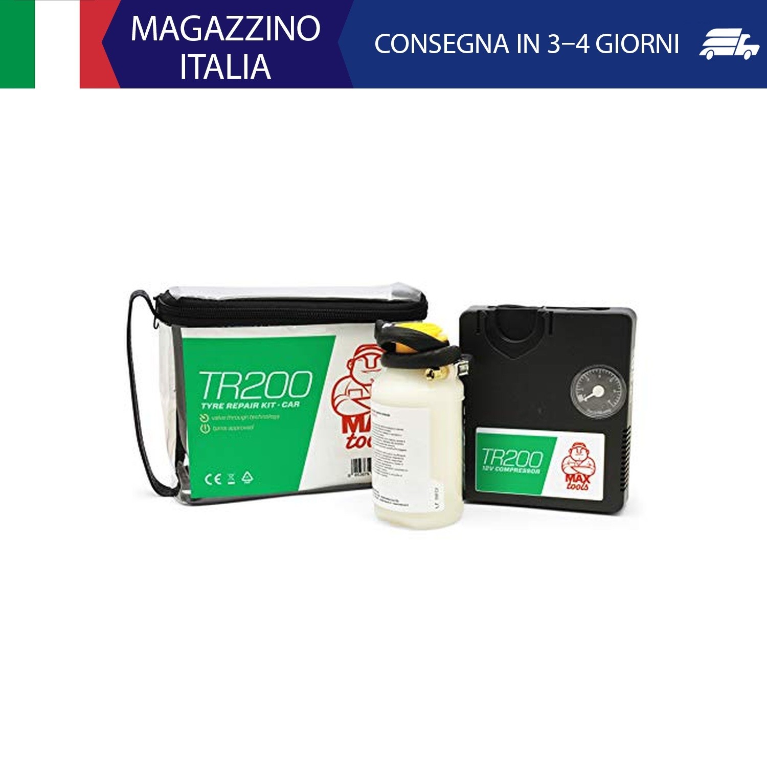 MAXTOOLS TR200, Kit Automatico Riparazione Pneumatici Auto Medie e Monovolume, R