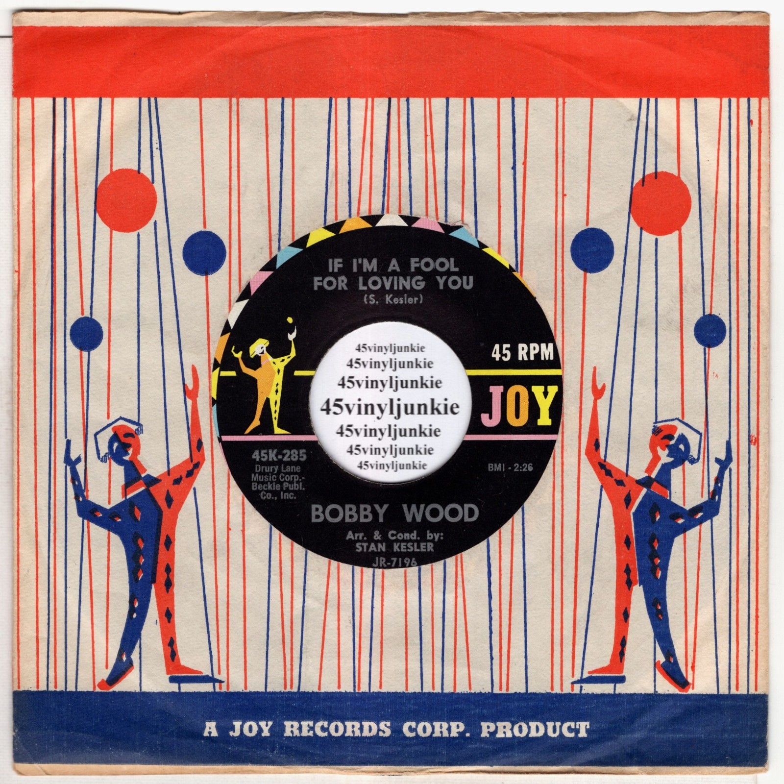 Bobby Wood NM 45 rpm "If I'm A Fool For Loving You" on Joy Records