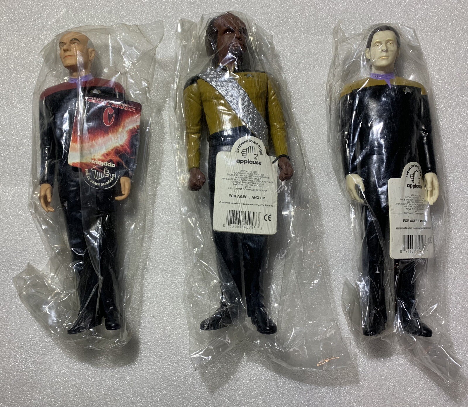 Nuove ACTION FIGURE IN VINILE APPLAUSE STAR TREK NEXT GENERATION 10" set di 3 nuove con scatola NOS