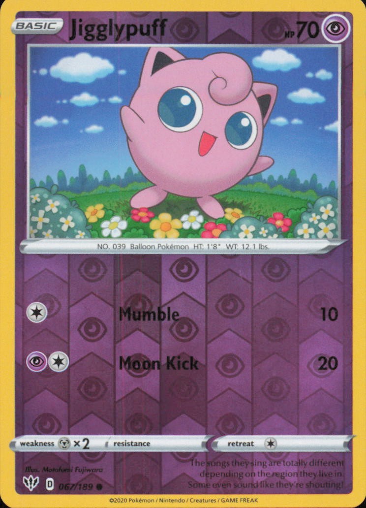 Jigglypuff Reverse Holo 067/189 - Spada e Scudo Imbracatura Incendio quasi nuovo