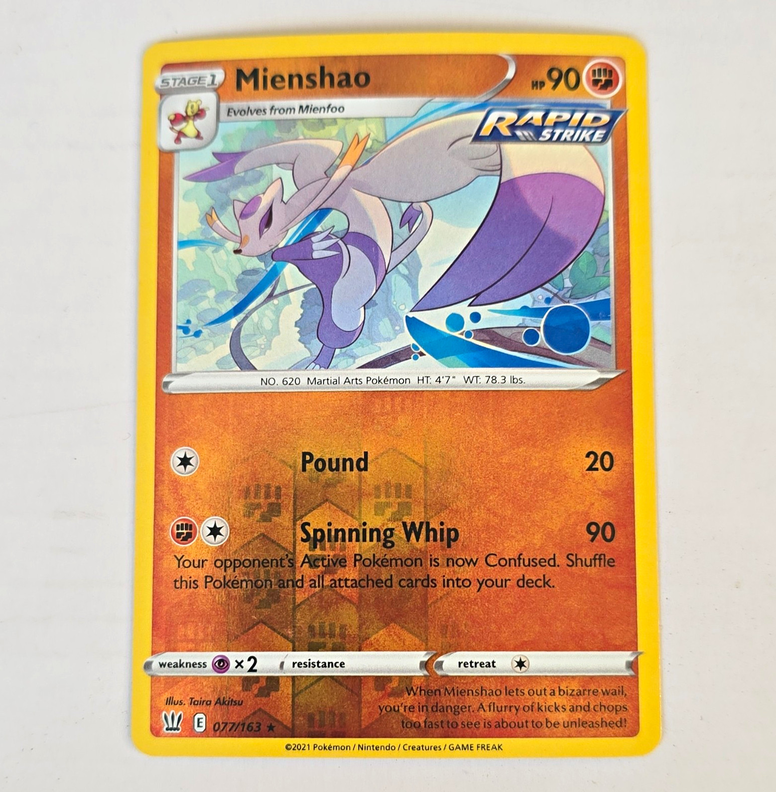 Mienshao 077/163 SWSH05 Battle Styles Rapid Strike Reverse Holo Unc 90 HP
