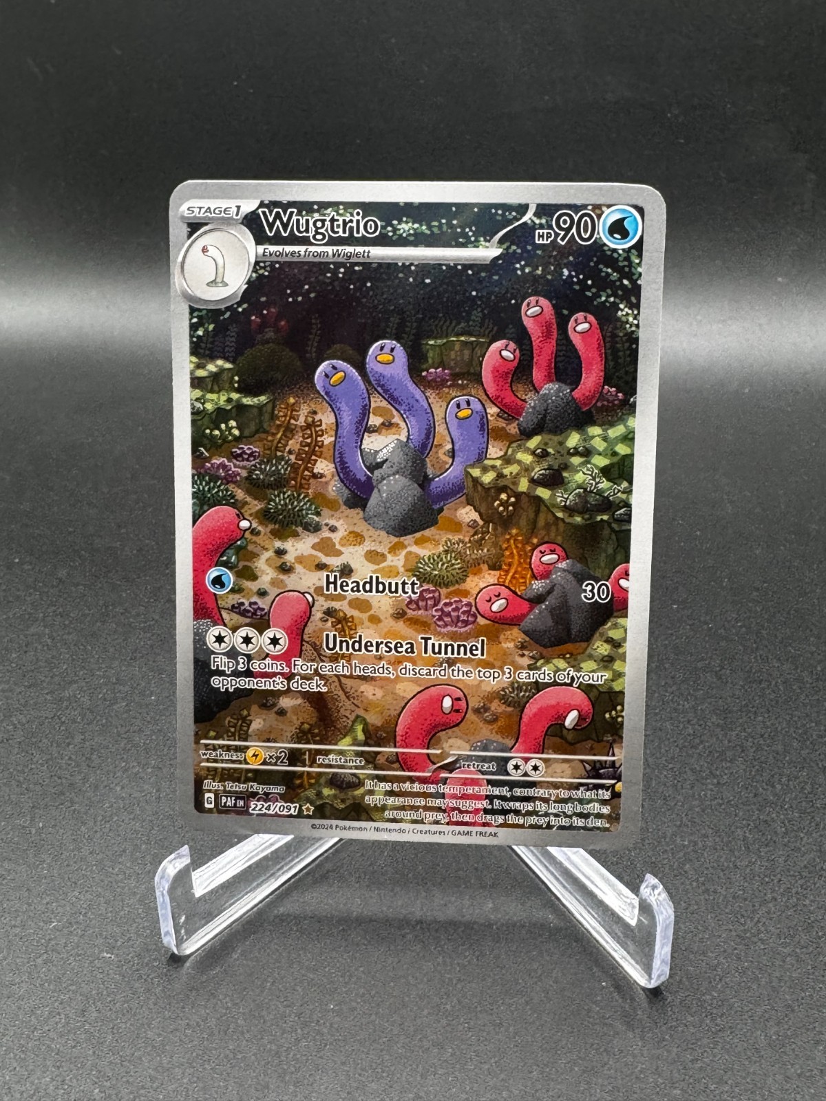 Wugtrio 224/091 Paldean Fates Illustrazione Rara Full Art Holo Pokemon quasi nuova