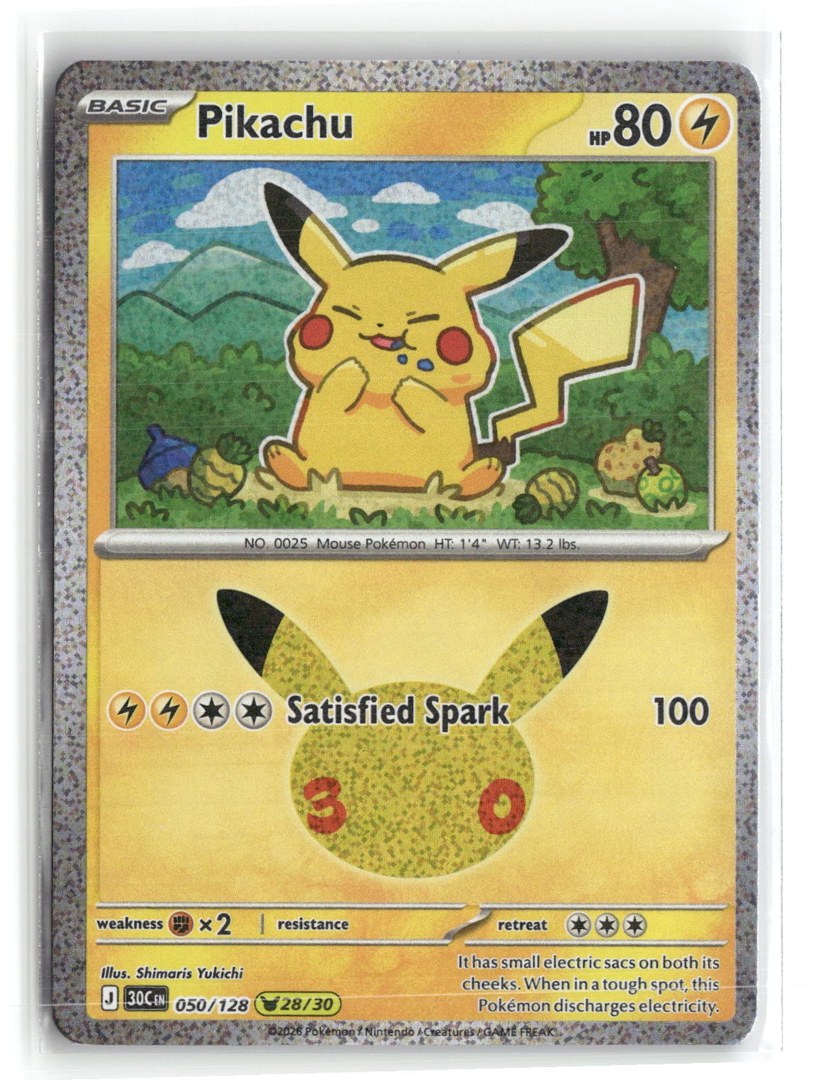 Pikachu Holo Pikachu Rare ME: 30th Celebration 050/128 Pokemon Near Mint