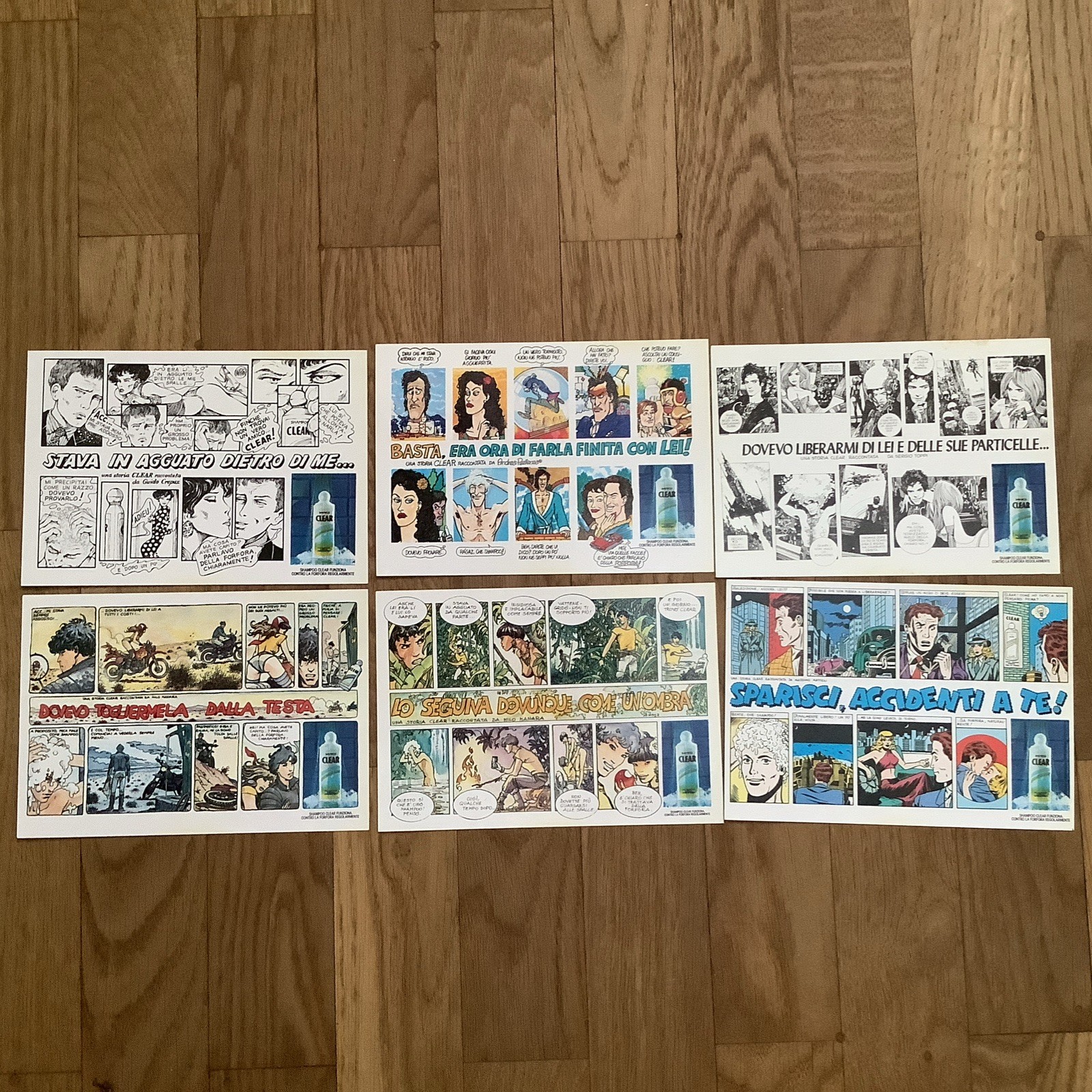 SET 6 cartoline SHAMPOO CLEAR Lucca 1986 - Pazienza Toppi Crepax Manara Mattioli