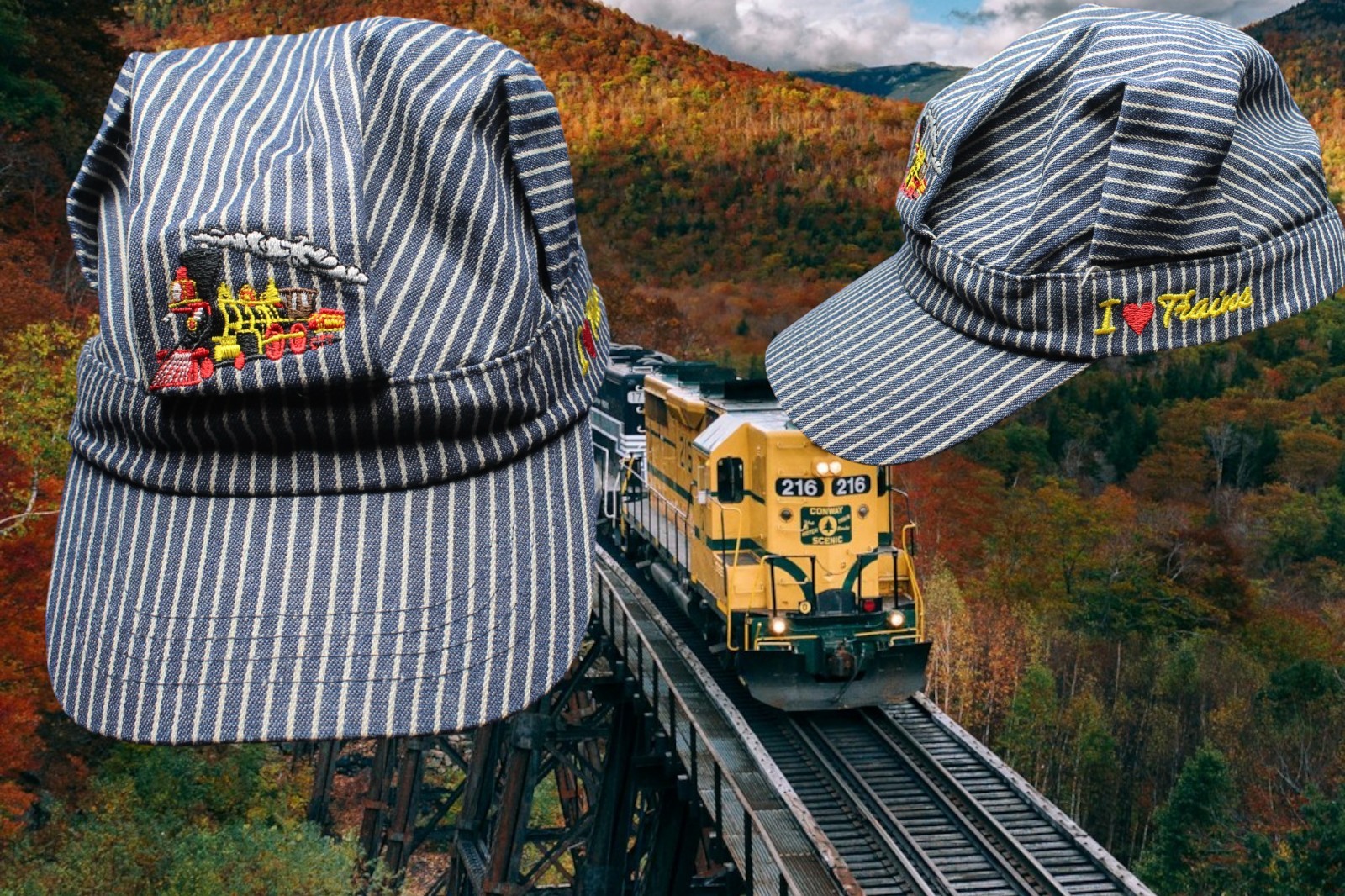 Cappello ragazzo motore a vapore ricamato treno ingegnere premi Pinnacle I Love Trains